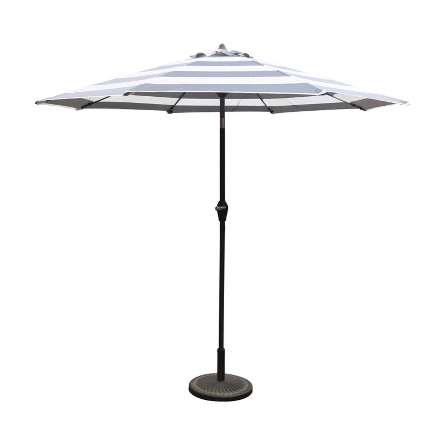 Left. Living Accents - Living Accents 9 ft. Tiltable Navy White Stripe Market Umbrella.