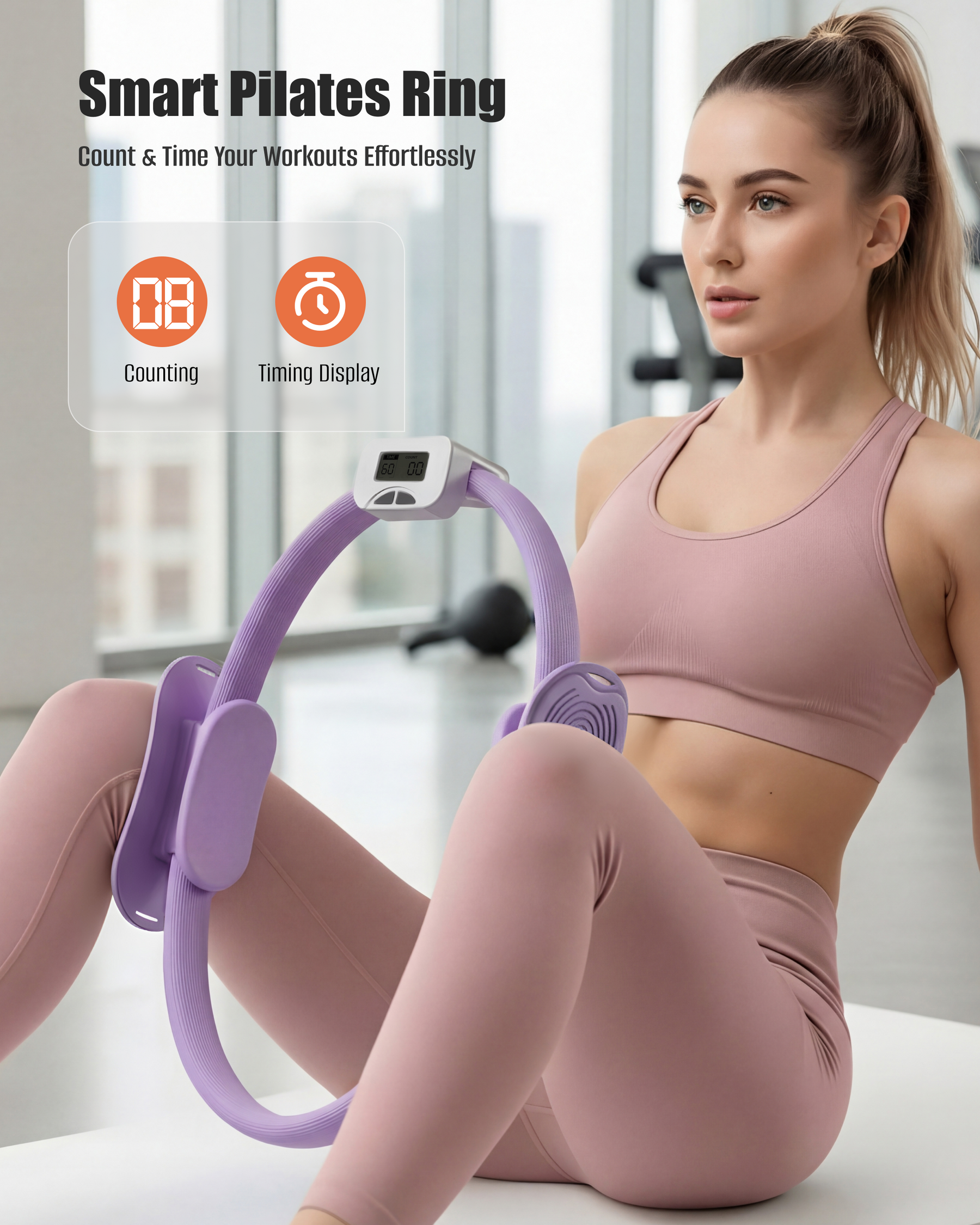 Smart Pilates Ring  
Count & Time Your Workouts Effortlessly  

Counting  
Timing Display