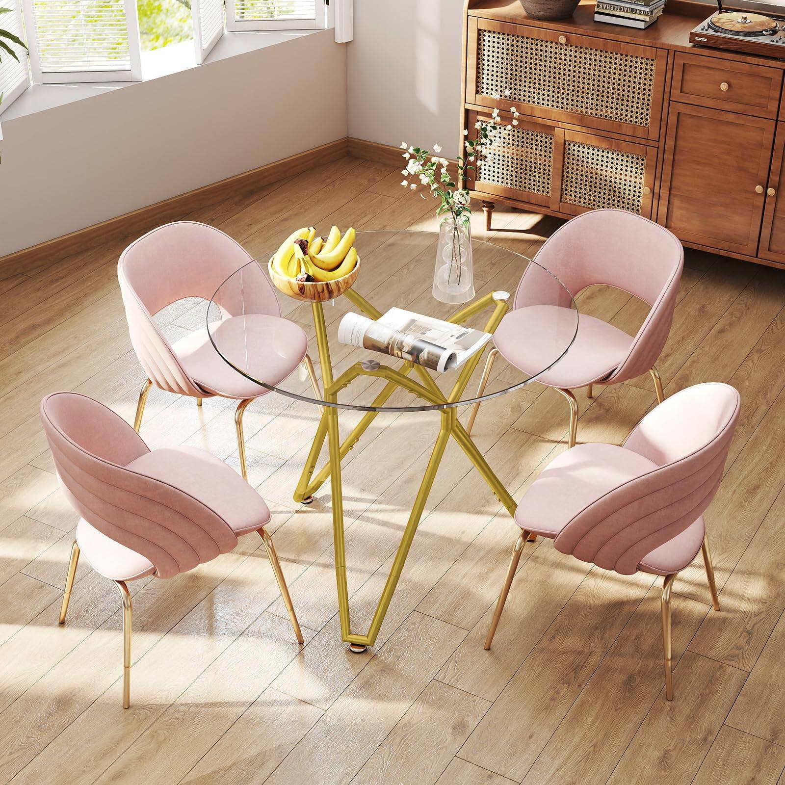 Alt View 1. Ecooso - Round Tempered Glass Dining Table 35.4", Small Kitchen Table for 1-4 People with Sturdy Metal Legs - Gold.