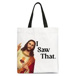 OrnamentallyYou - Jesus I Saw That Canvas Tote Bag, Whimsical Christians Gift Shopper - White Black