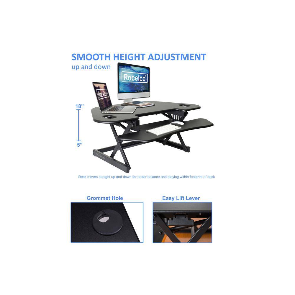 SMOOTH HEIGHT ADJUSTMENT up and down

Rocelco

18" 5"

Desk moves straight up and down for better balance and staying within footprint of desk

Grommet Hole

Easy Lift Lever