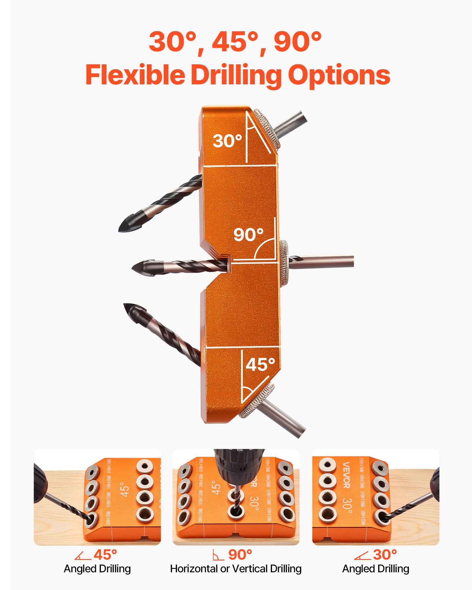 30°, 45°, 90° Flexible Drilling Options

- 30°
- 45°
- 90°

Angled Drilling

Horizontal or Vertical Drilling

Angled Drilling