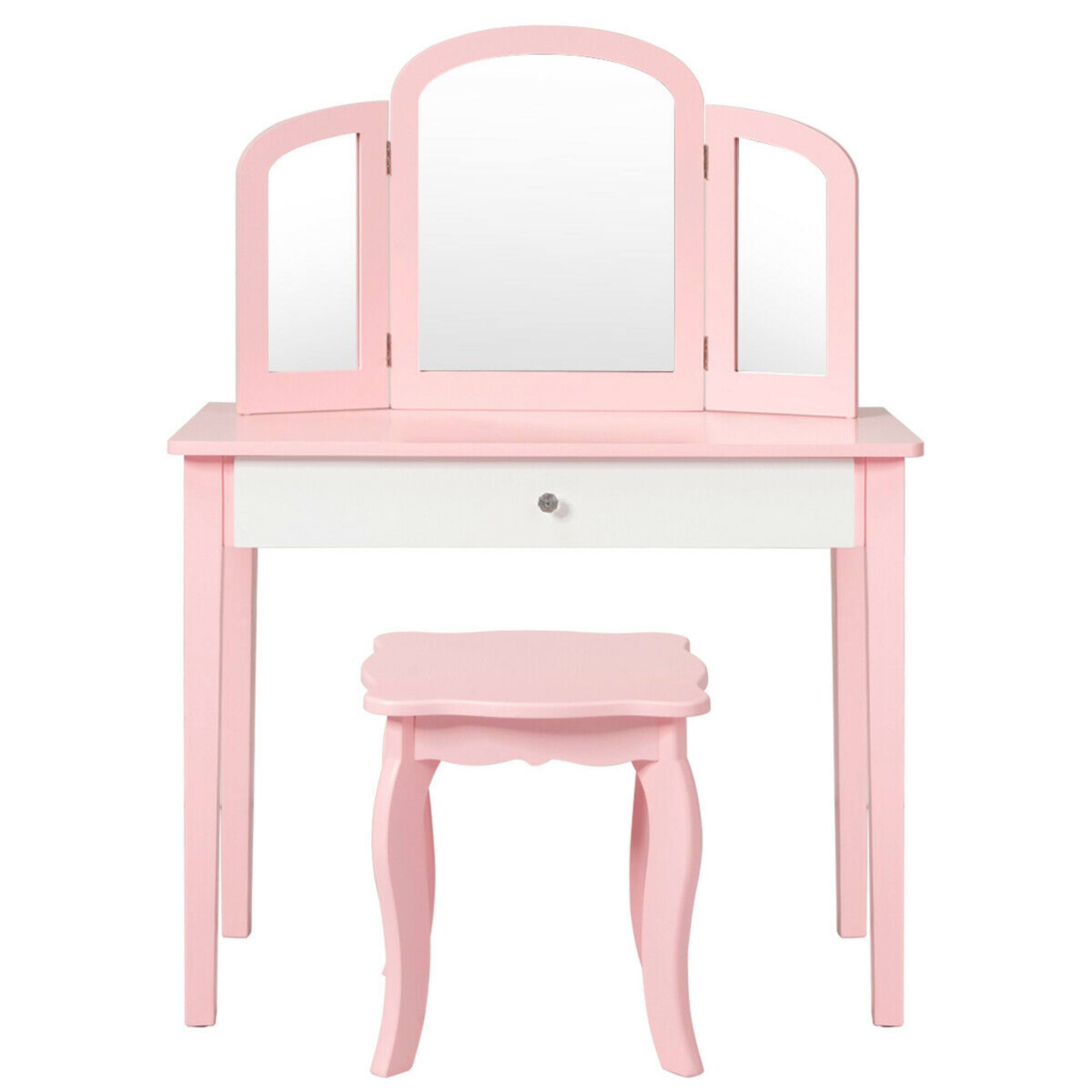 Alt View 5. Gymax - Gymax Kids Vanity Princess Make Up Dressing Table W/ Tri-folding Mirror & Chair Pink - Pink.
