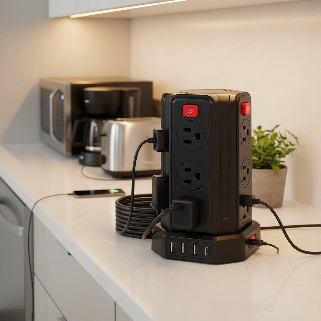 Alt View 1. Dazzed Corner - Power Strip Surge Protector, 6.5 Ft Extension Cord - Black.