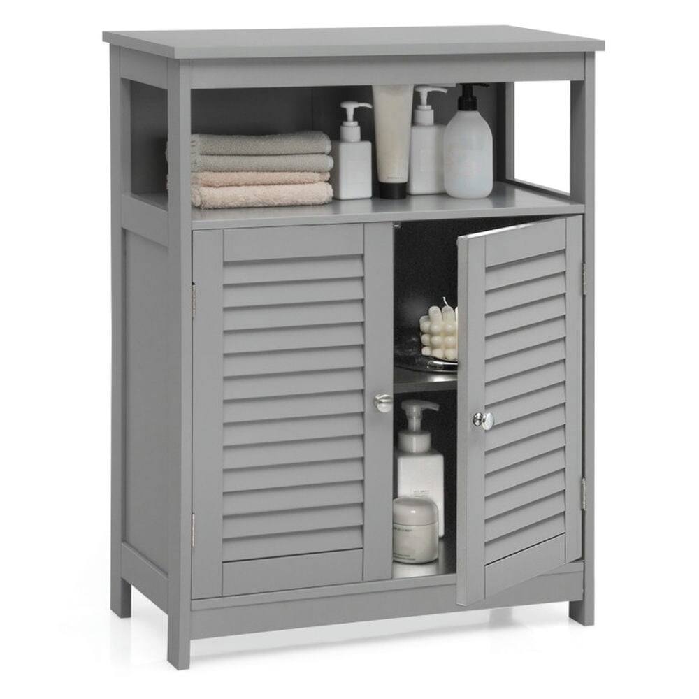 Back. Pefilos - Wood Freestanding Bathroom Storage Cabinet with Double Shutter Door-Gray, Bathroom Storage Cabinet for Entryway - Gray.