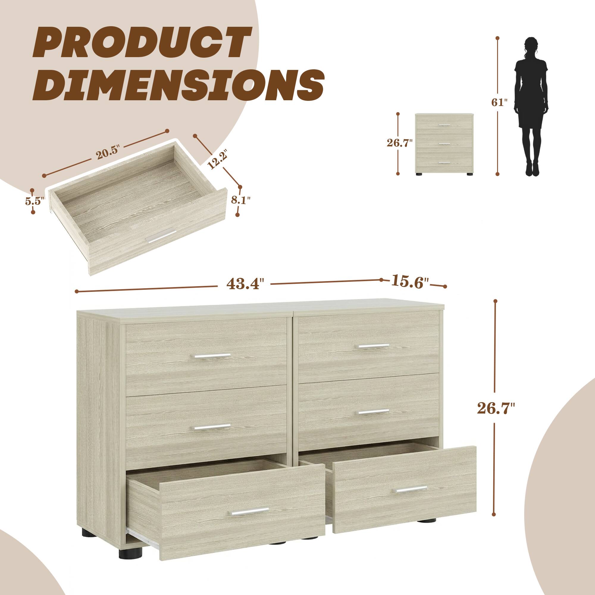 PRODUCT DIMENSIONS

- 61"
- 20.5"
- 12.2"
- 26.7"
- 5.5"
- 8.1"
- 43.4"
- 15.6"
- 26.7"