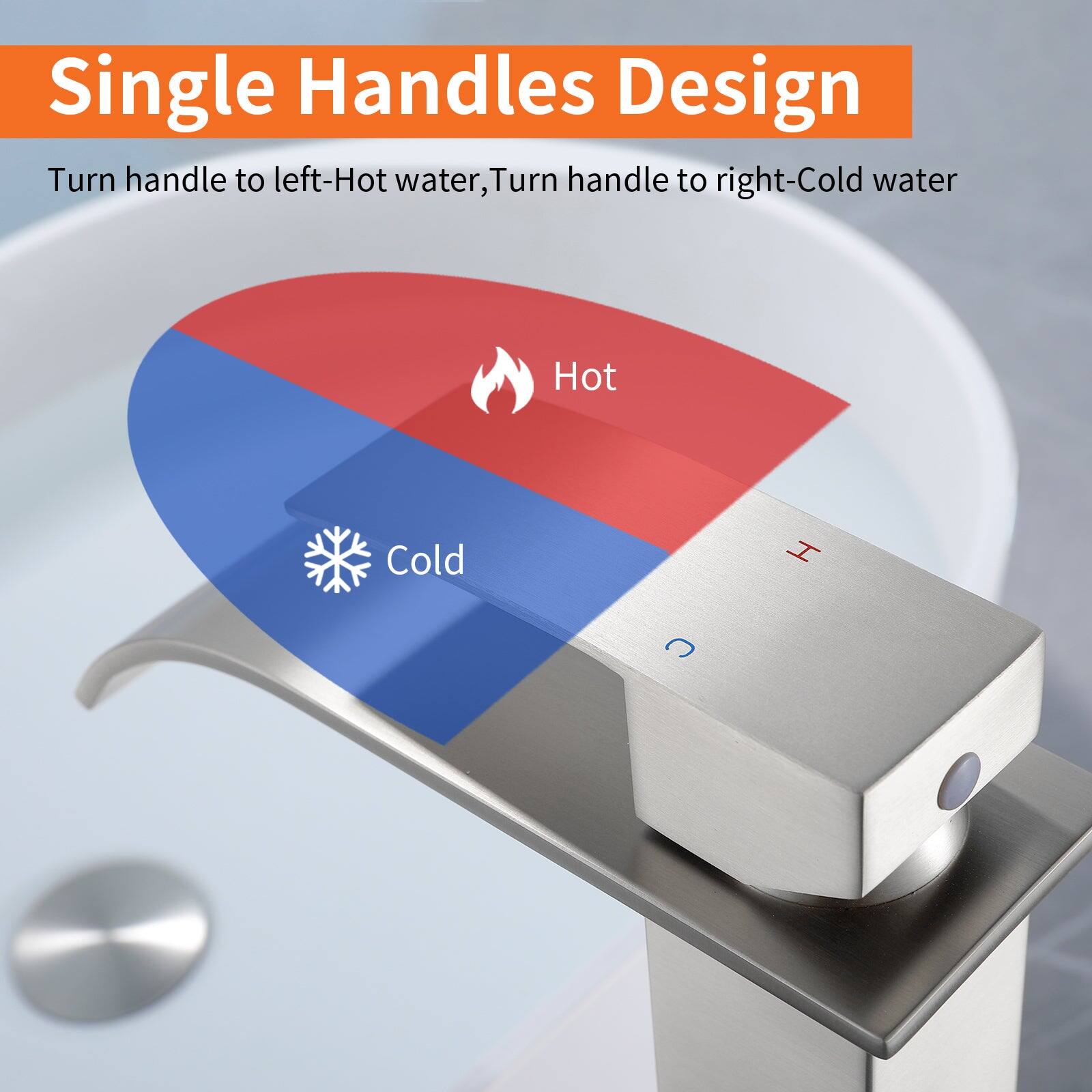 Single Handles Design

Turn handle to left-Hot water, Turn handle to right-Cold water

Hot

Cold