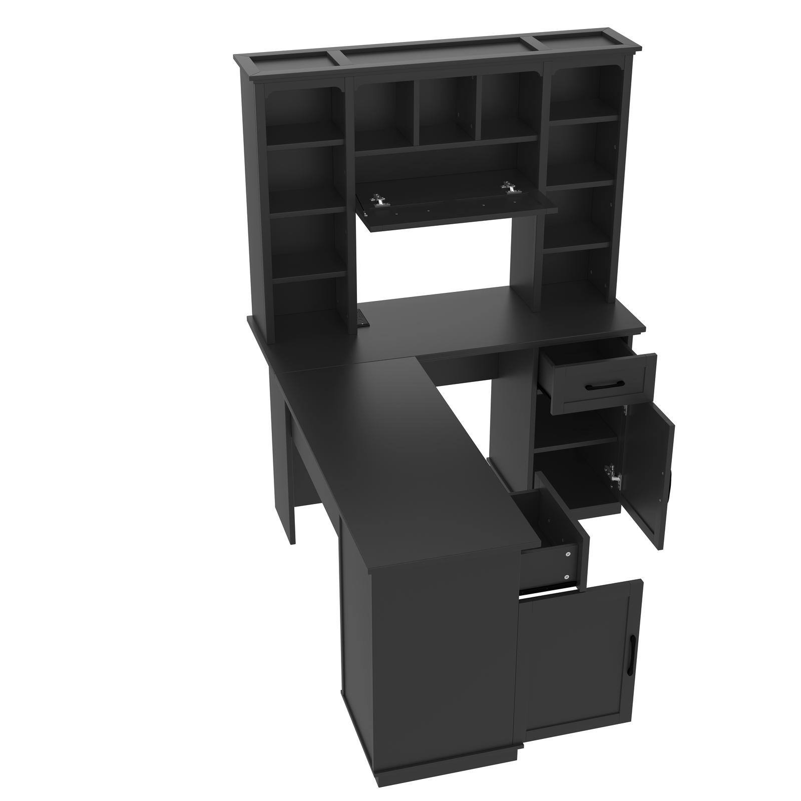 Alt View 7. Spaco - L-Shaped Computer Desk with Cabinets, Drawers, Shelves, Power Outlet for Office - Black.