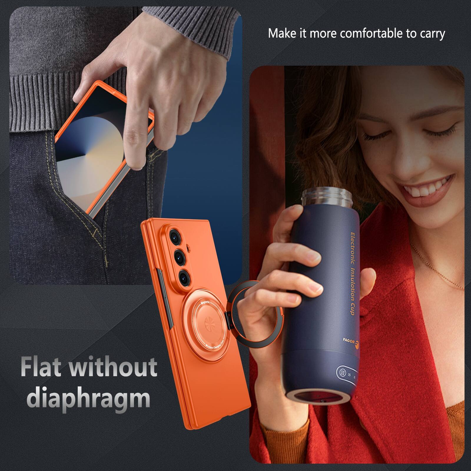 Make it more comfortable to carry  
Electronic Insulation Cup  
Flat without diaphragm  
FAOCE
