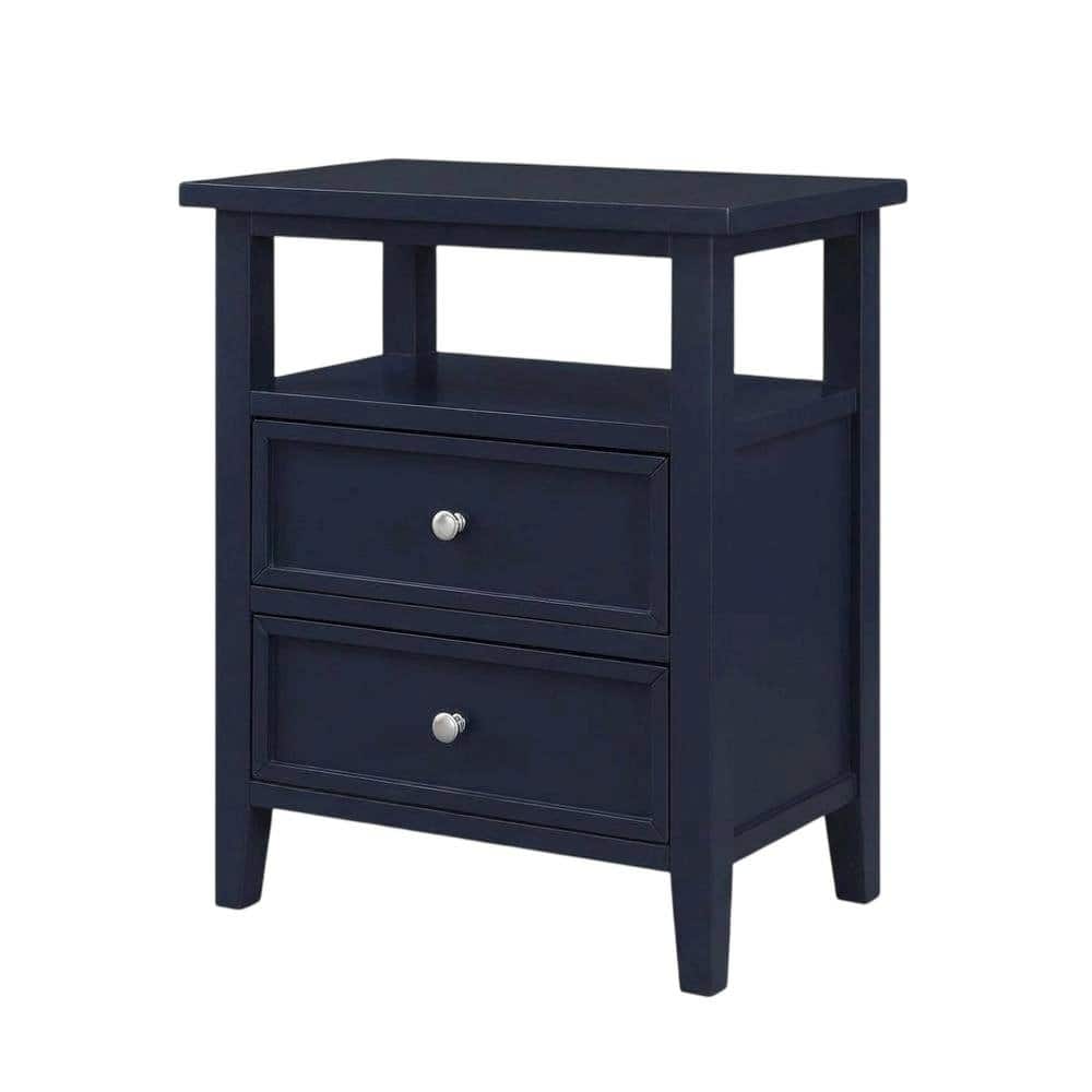 FurniFact - Nightstand with 2 Drawers and Modern Design - Midnight Blue