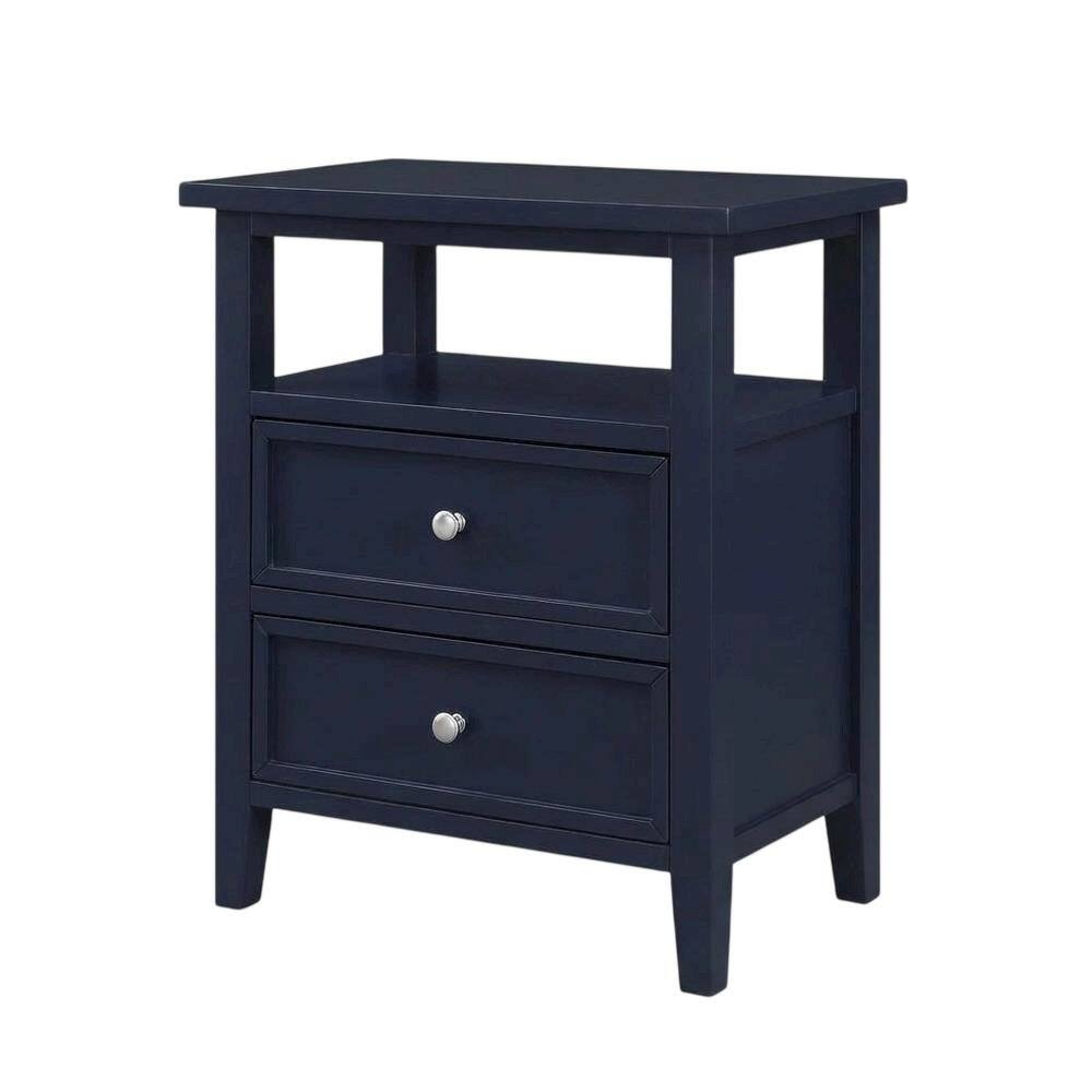 Front. FurniFact - Midnight Blue Nightstand with 2 Drawers and Modern Design - Midnight Blue.