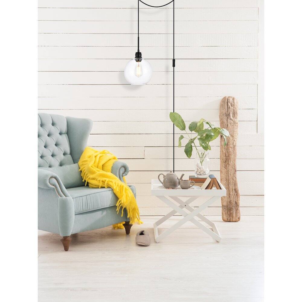Alt View 2. Living District - Emett 1 Light Black And Clear Glass Plug In Pendant - Black.