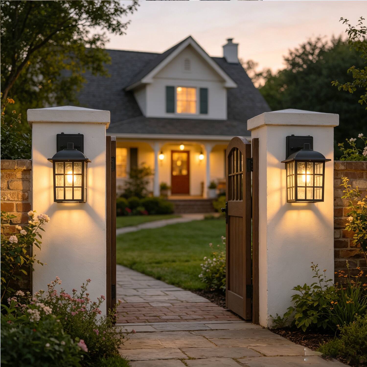 Back. Umeiluce - 2 pack Outdoor Wall Lights Lantern Sconces with Dusk to Dawn Sensor, Weather Resistant - Matte Black.