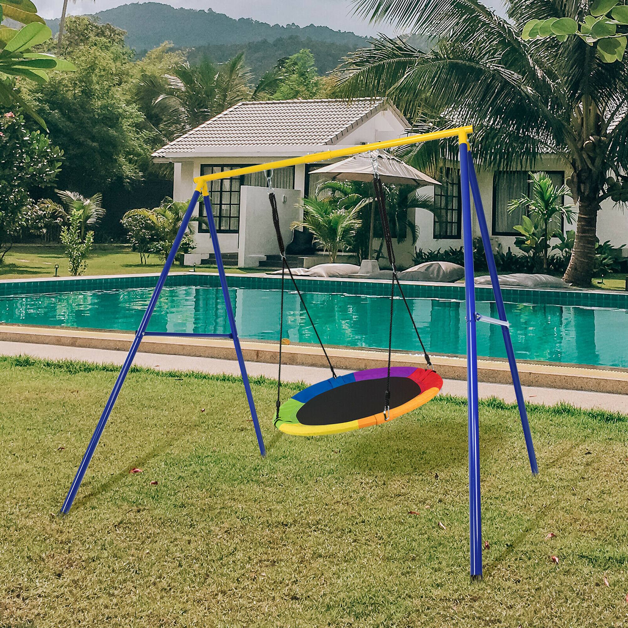 Alt View 1. Costway - Costway 40" Flying Saucer Tree Swing Extra Large Heavy Duty A-Frame Steel Swing Stand - Multicolor.