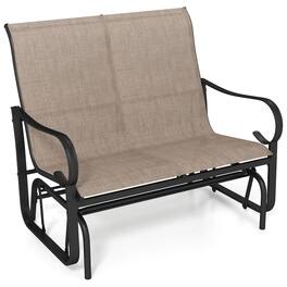 Costway - Patio Gilder Bench 2-Person Fabric Rocking Chair with High Backrest - Mix Brown,Black