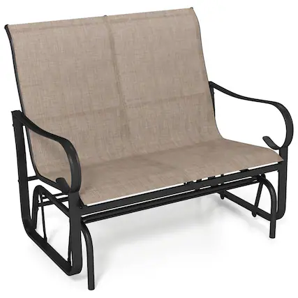 Front. Costway - Costway Patio Gilder Bench 2-Person Fabric Rocking Chair with High Backrest - Mix Brown,Black.