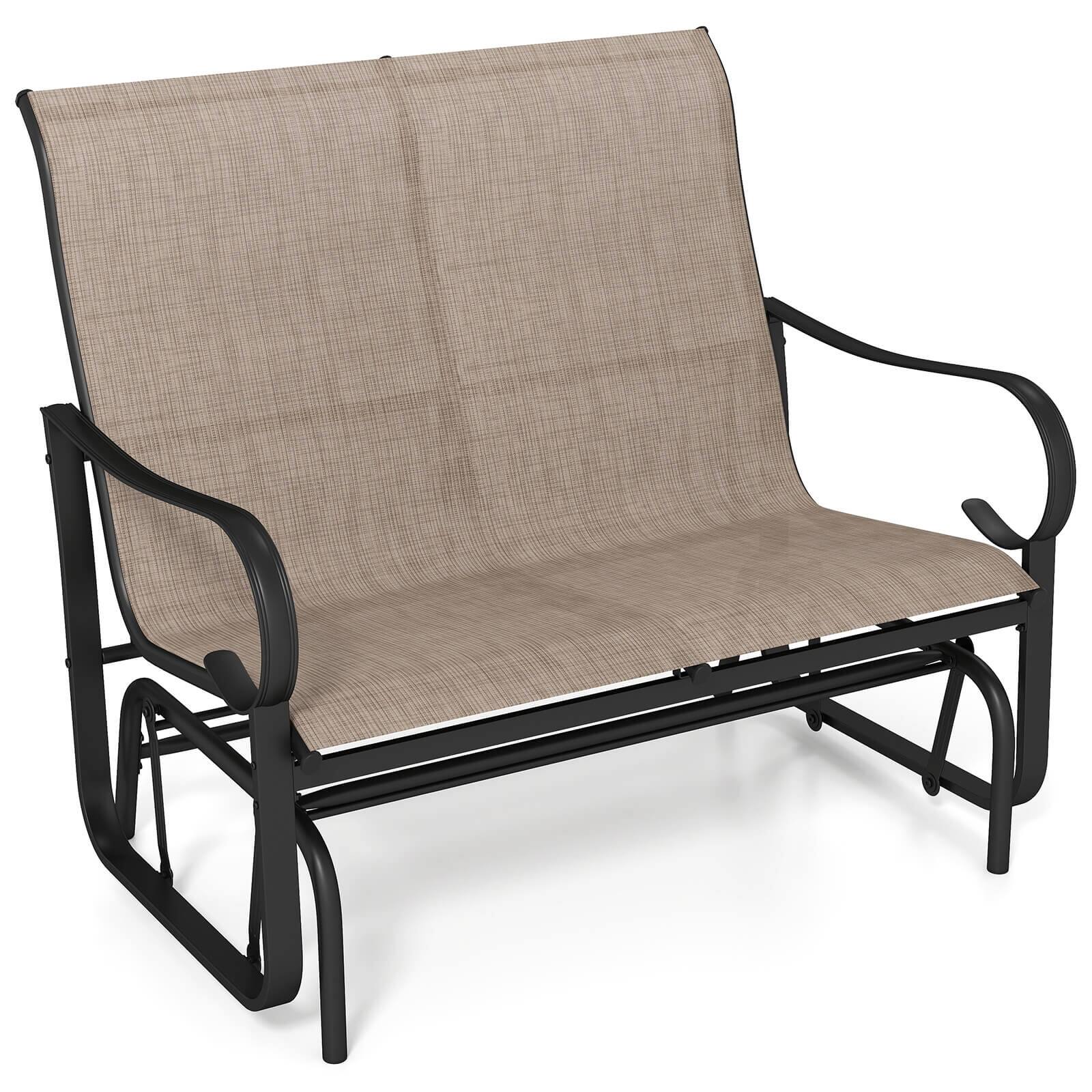 Front. Costway - Costway Patio Gilder Bench 2-Person Fabric Rocking Chair with High Backrest - Mix Brown,Black.