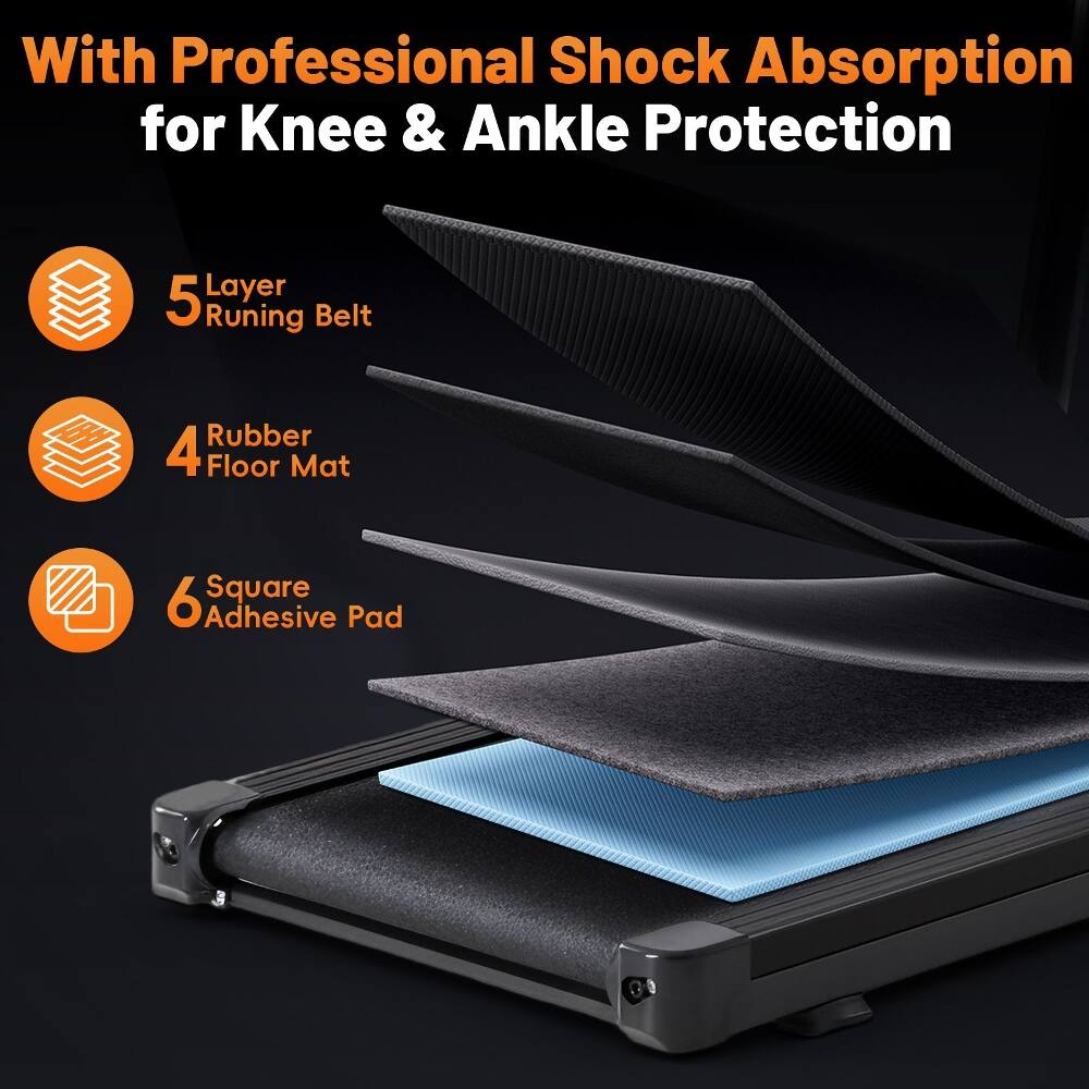 With Professional Shock Absorption for Knee & Ankle Protection

5 Layer Running Belt

4 Rubber Floor Mat

6 Square Adhesive Pad