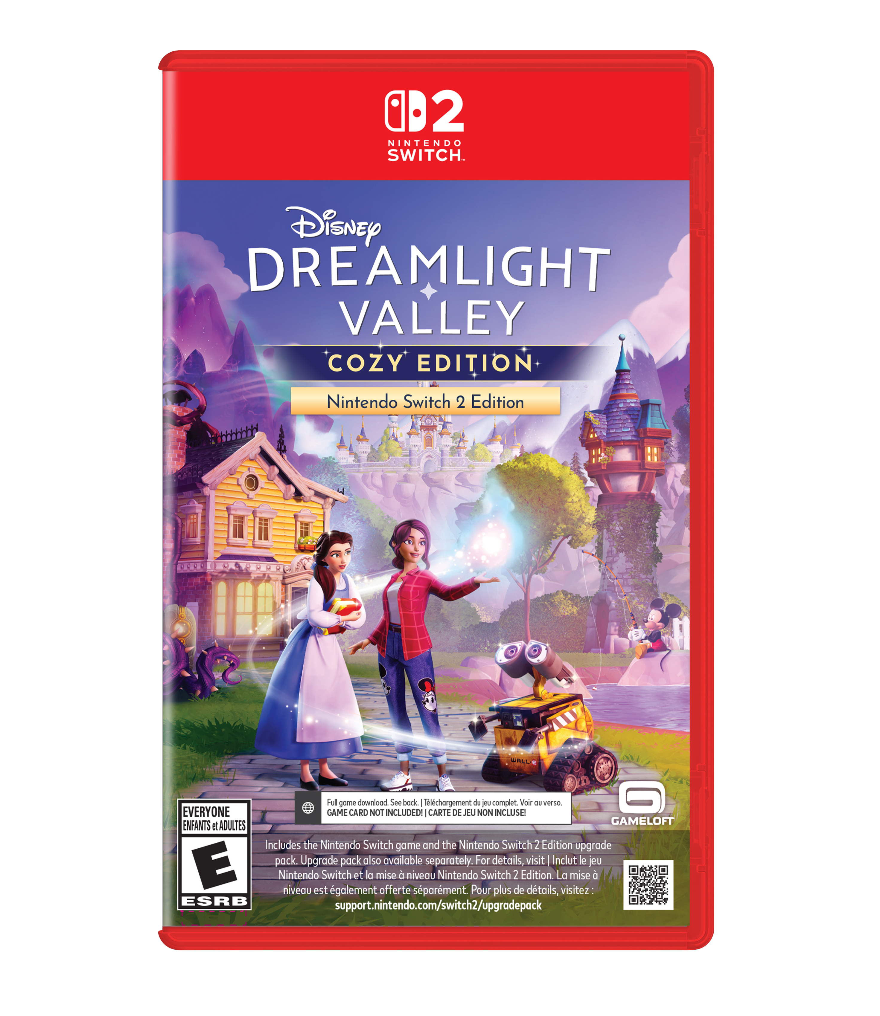 12 NINTENDO SWITCH  
Disney DREAMLIGHT VALLEY COZY EDITION  
Nintendo Switch 2 Edition  
Fat game download See back. Tlchorgement du jeu complet. Voir verso. EVERYONE GAME CARD NOT INCLUDED! CARTE DE JEU NON INCLUSE! ENFANTS ADULTES GAMELOFT  
Includes the Nintendo Switch game and the Nintendo Switch 2 Edition upgrade pack. Upgrade pack also available separately. For details, visit: support.nintendo.com/switch2/upgradepack