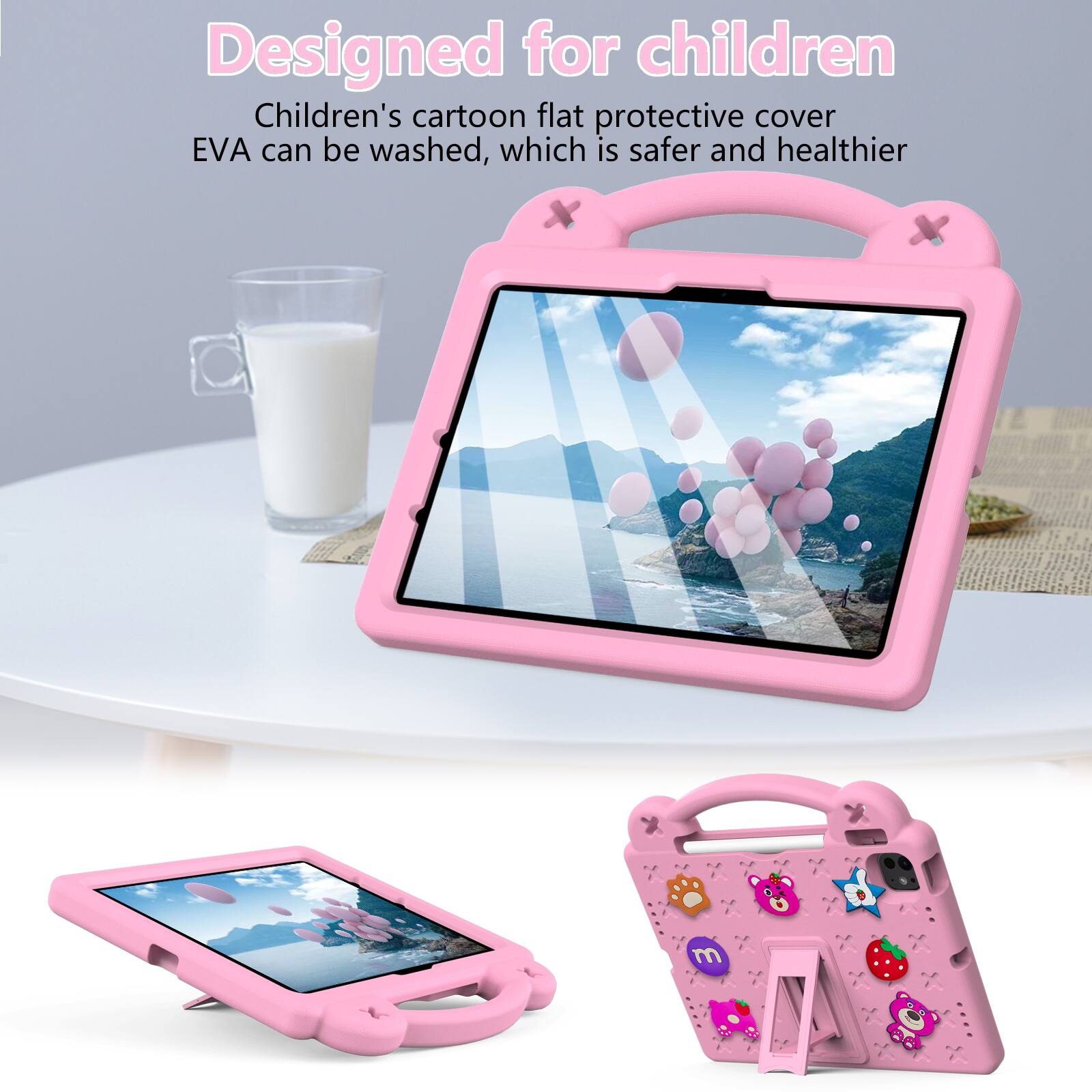 Designed for children  
Children's cartoon flat protective cover EVA can be washed, which is safer and healthier