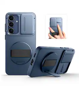 SURITCH - Case for Samsung Galaxy S25 FE with 360° Rotatable Hand Strap, Invisible Kickstand,Slide Camera Cover, Rugged Shockproof - Deep Blue