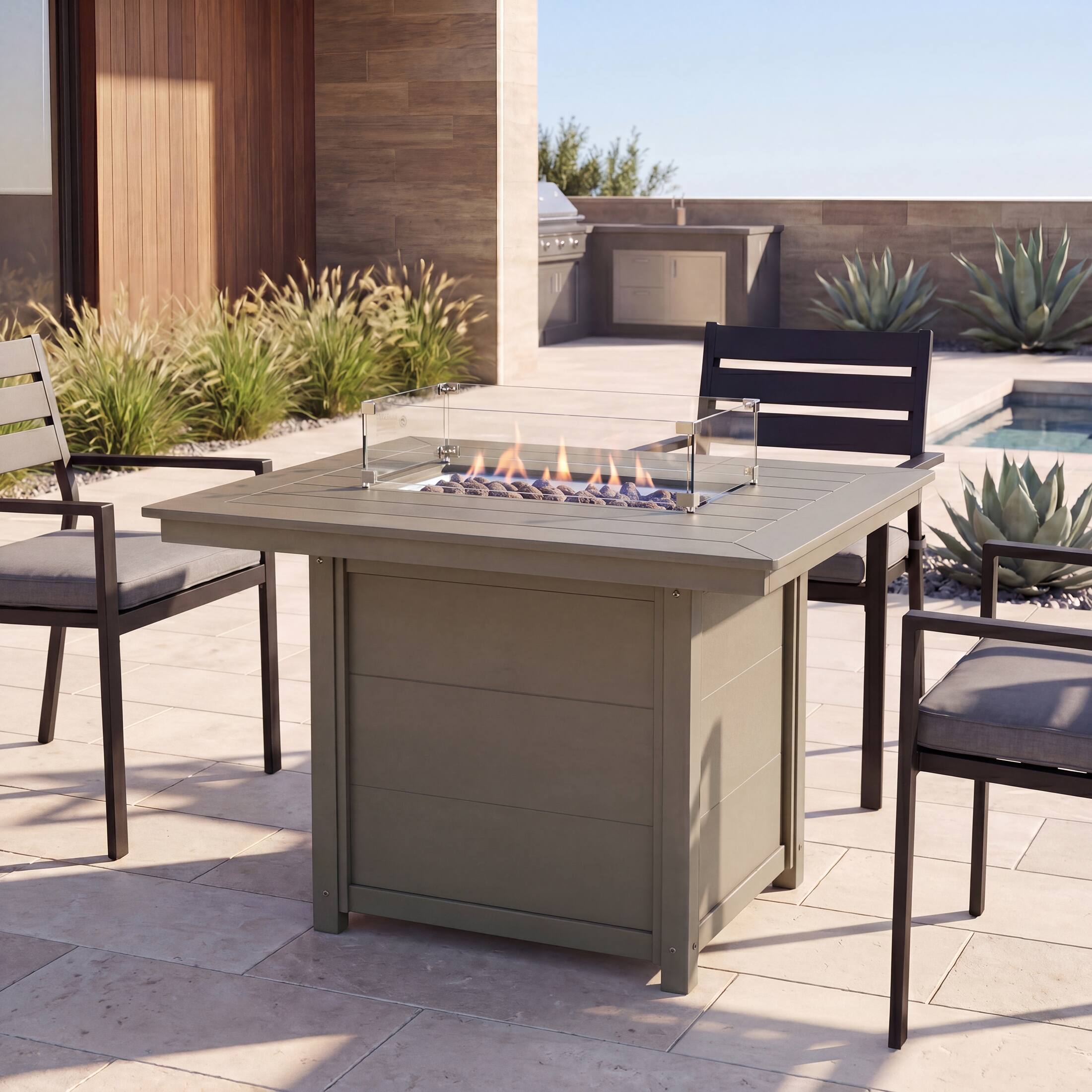 Angle. WestinTrends - WestinTrends Helios 46" Modern Outdoor Patio Gas Propane Rectangular Fire Pit Table - Weathered Wood.
