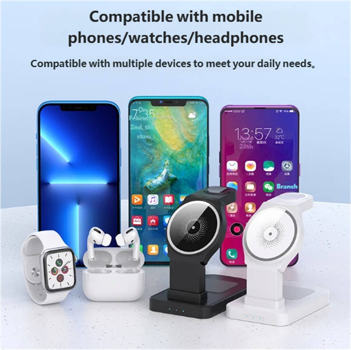 Compatible with mobile phones/watches/headphones  
Compatible with multiple devices to meet your daily needs.
