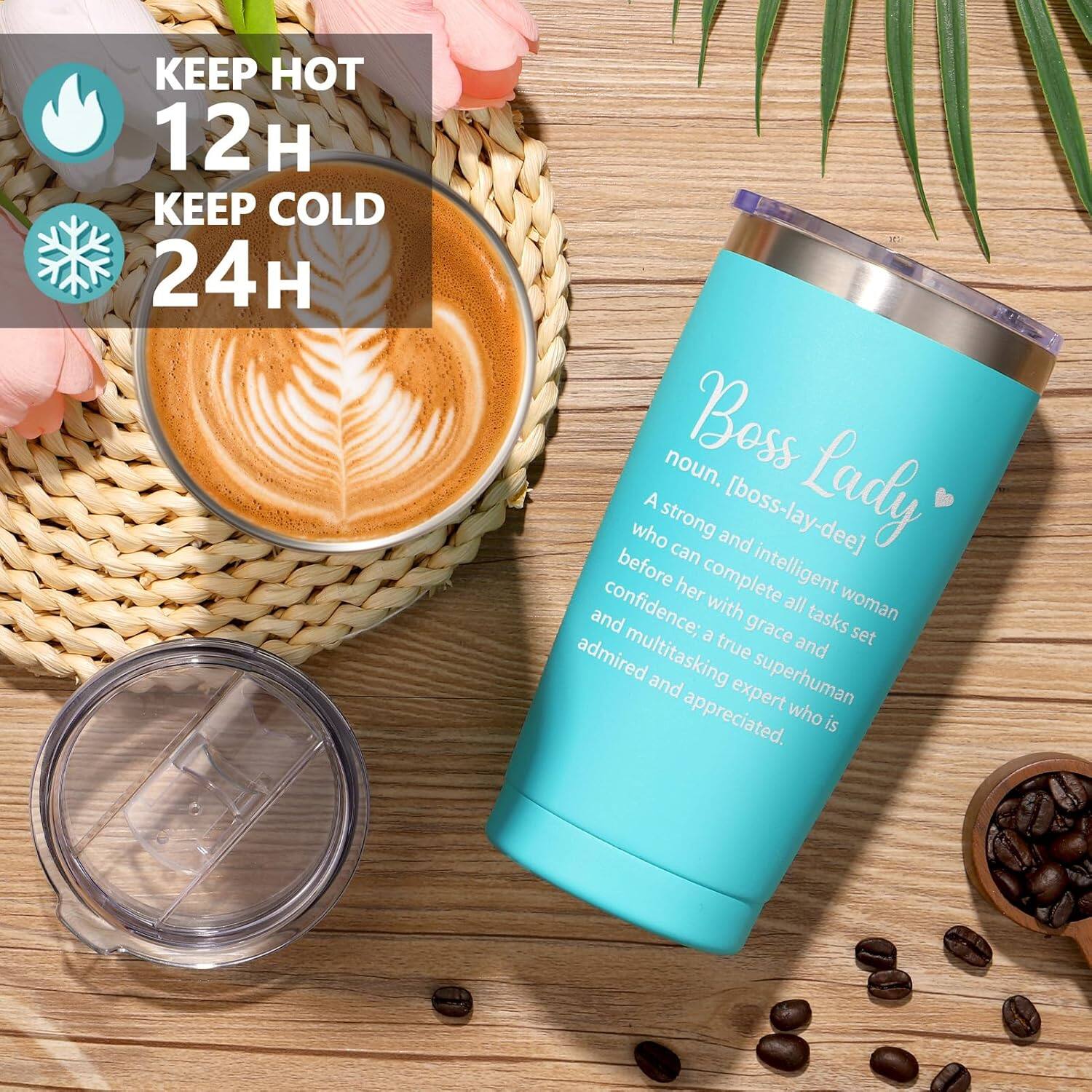 KEEP HOT 12 H  
KEEP COLD 24 H  

Boss Lady  
noun. [bɒs-lādē]  
A strong and intelligent woman who can complete all tasks set before her with grace and confidence; a true superhuman and multitasking expert who is admired and appreciated.
