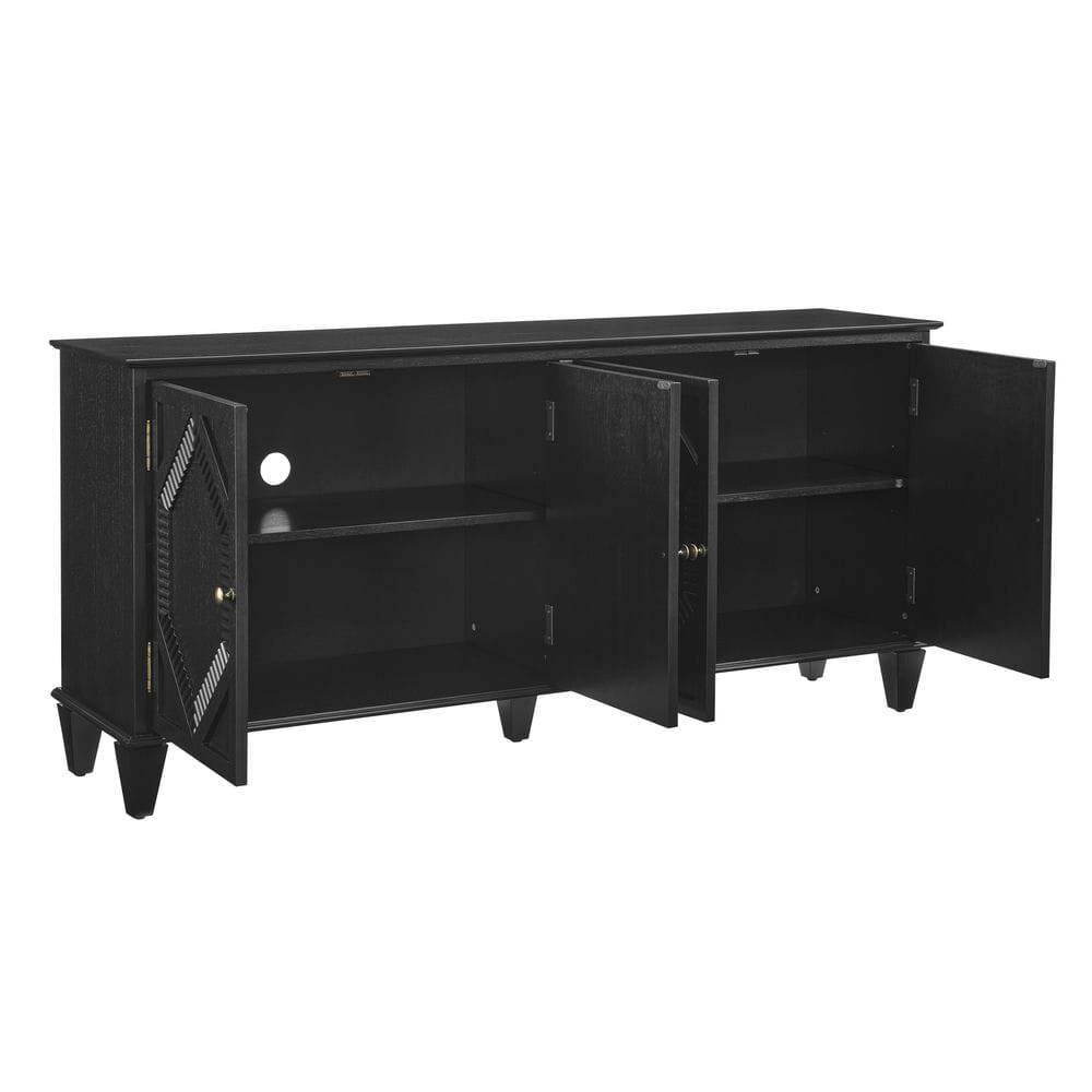 Alt View 7. Kadyn - 65.2" Mid Century Modern Sideboard Buffet Cabinet, Accent Coffee Bar Wine Bar Storage Cabinet, Black - Black.
