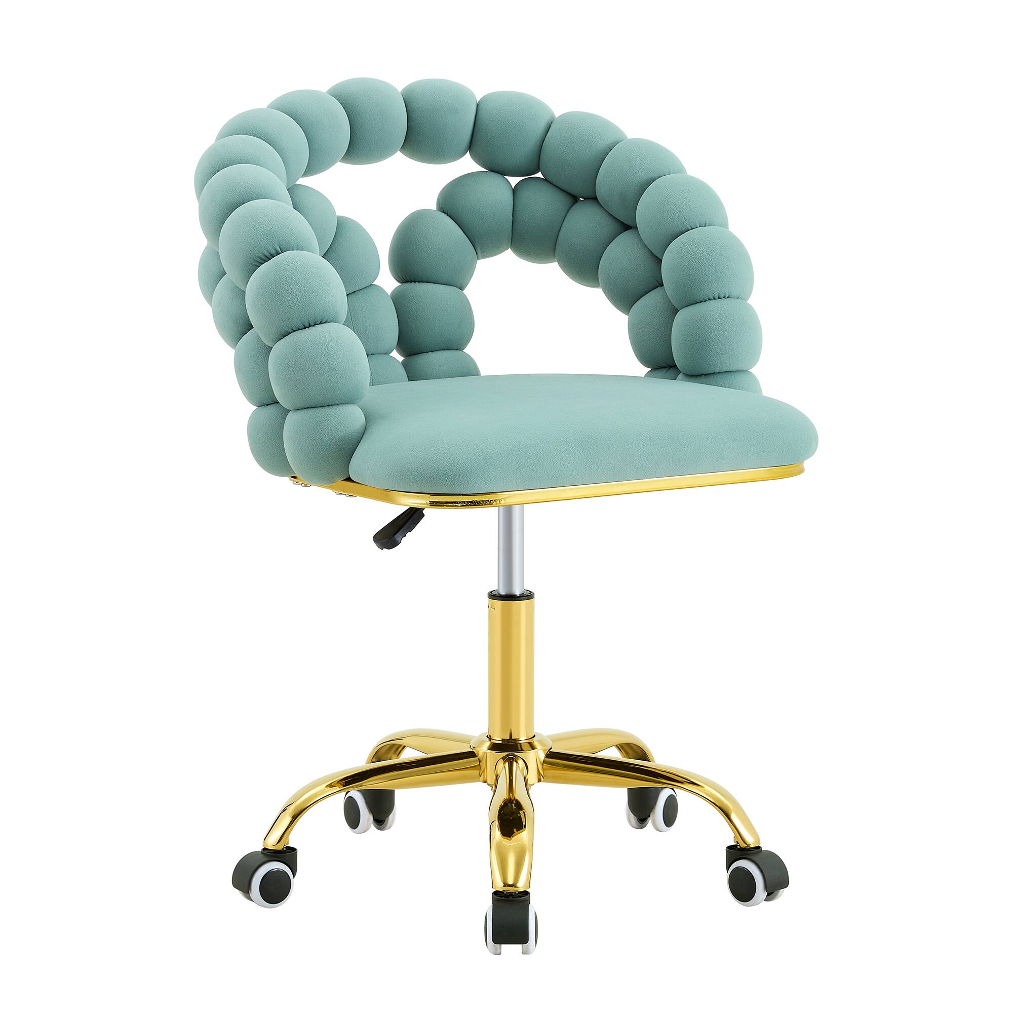 Alt View 7. Loheer - Loheer- Velvet Desk Chair Teal Swivel Vanity Chair with Gold Base and Wheels for Bedroom Home Office 2.82 ft - Gold,Teal.