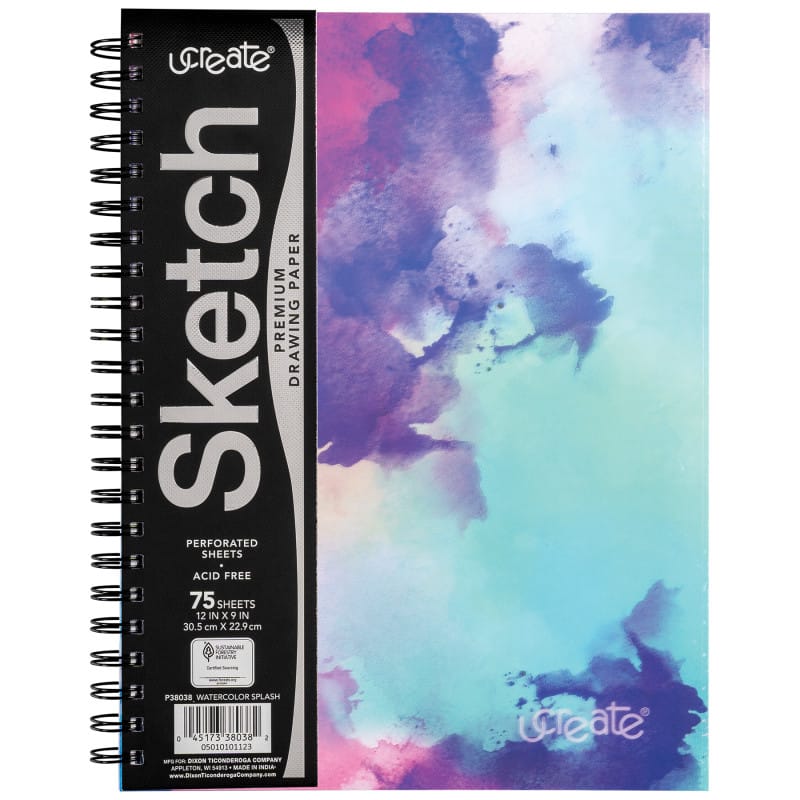 uCreate - Fashion Poly Sketch Book, Watercolor Splash, Unruled, 12" x 9"