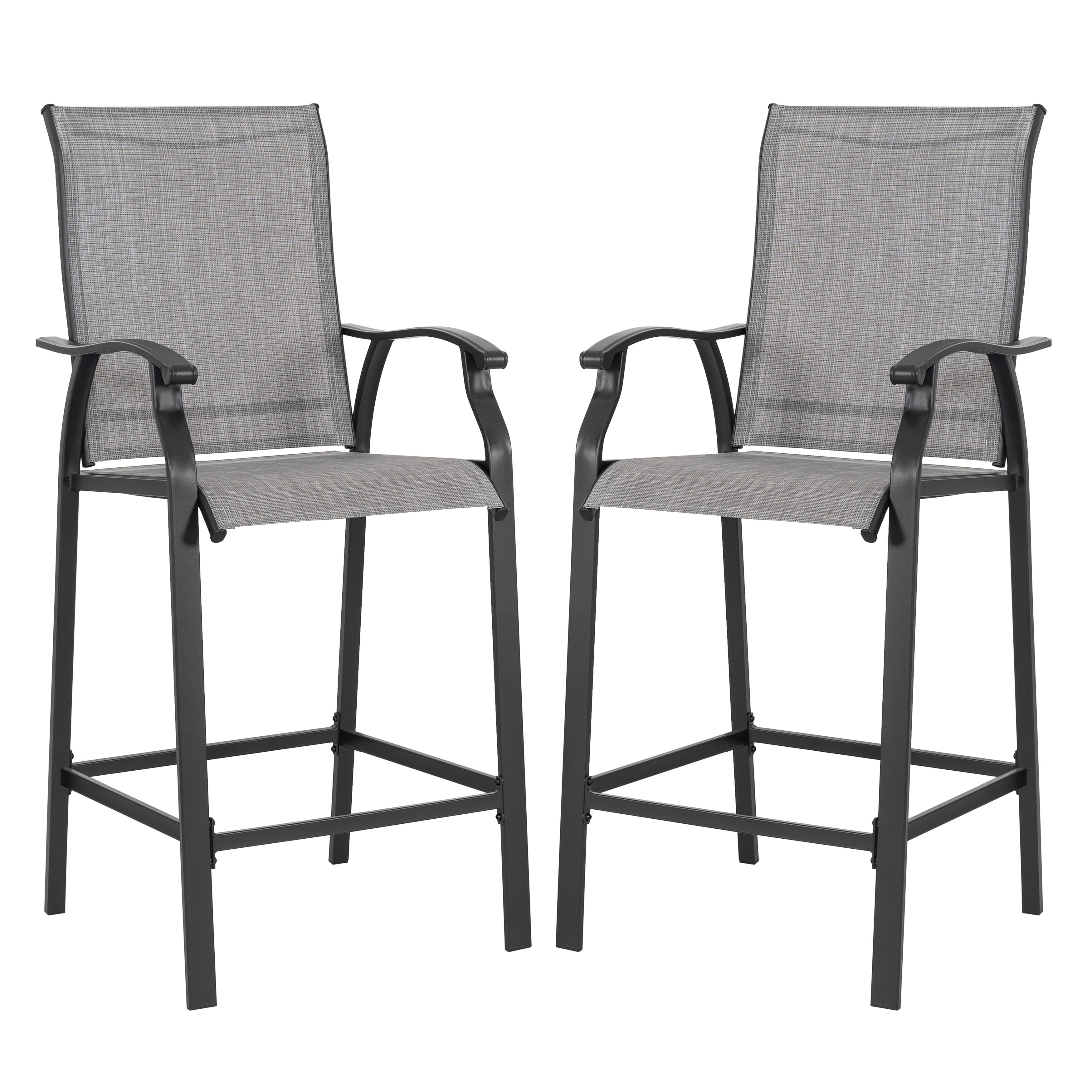Nuu Garden - Outdoor 2-Piece Textilene Bar Stools with High Backrest - Gray