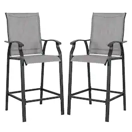 Nuu Garden - Outdoor 2-Piece Textilene Bar Stools with High Backrest - Gray