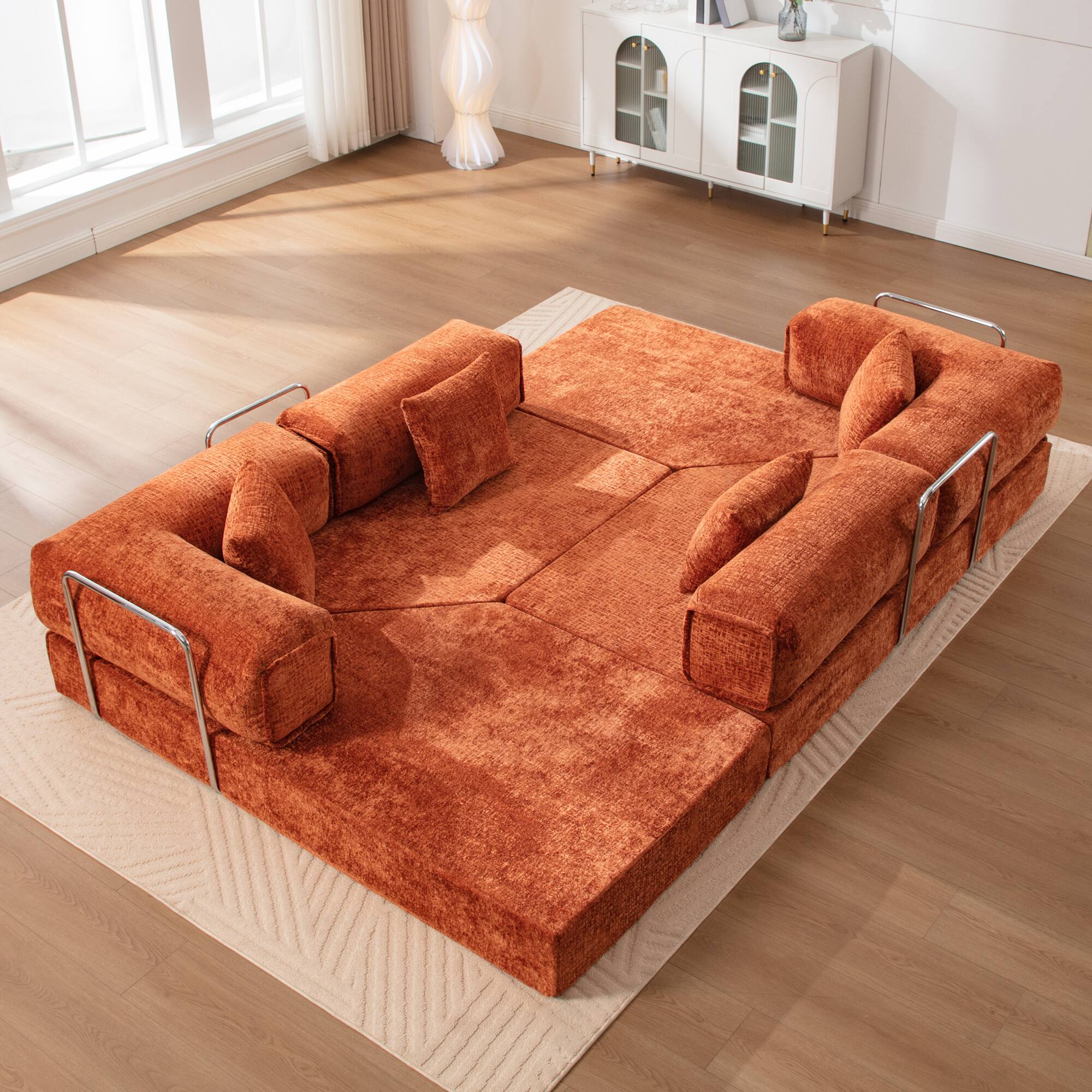 Alt View 7. KERDOM - Oversized Big Family Sofa Couch, 170 inches Extra Long Convertible Sofa Bed Sleeper Sectional Floor Building Block Couch - Orange.