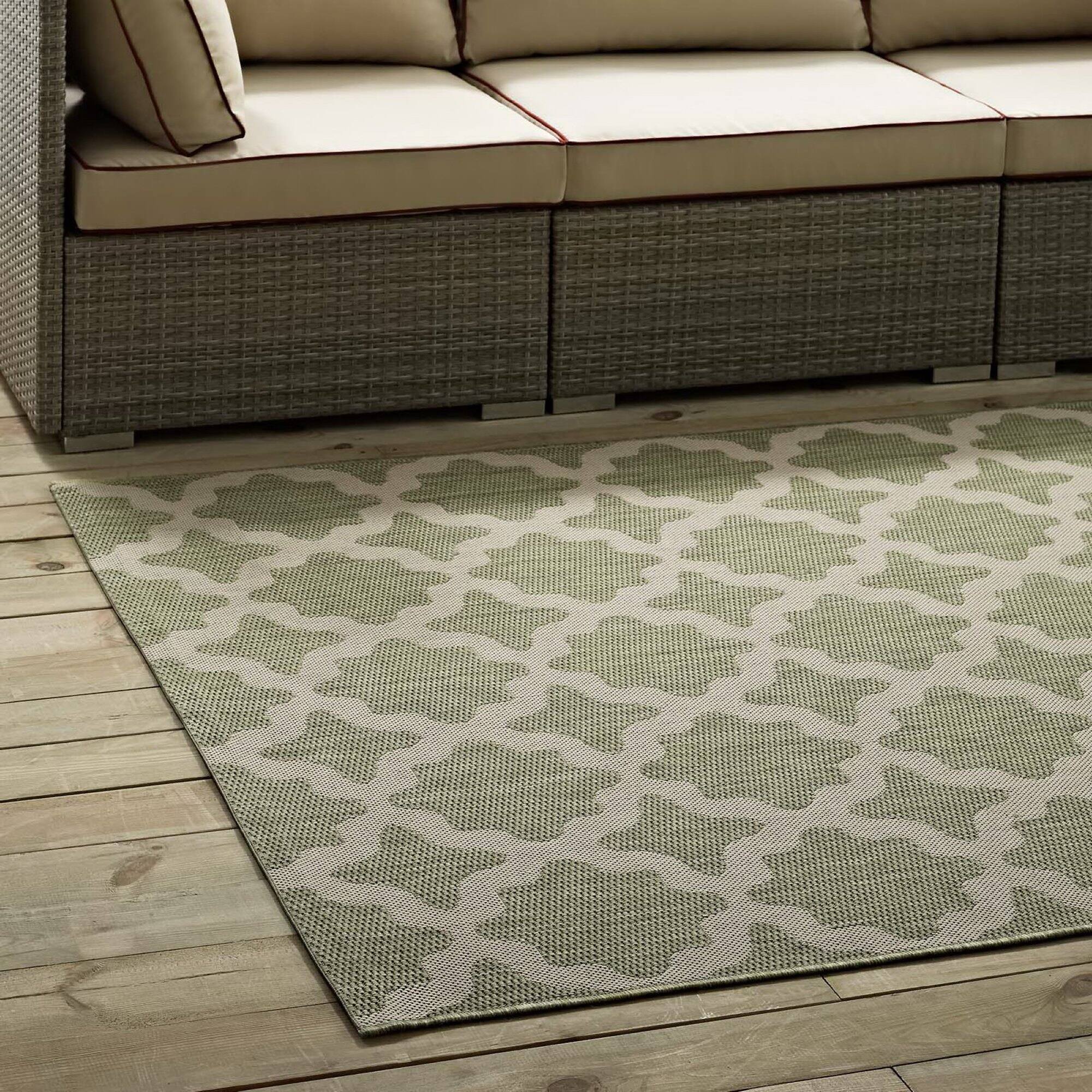 Back. Modway - Cerelia Moroccan Trellis Indoor and Outdoor Area Rug - Beige and Light Green.