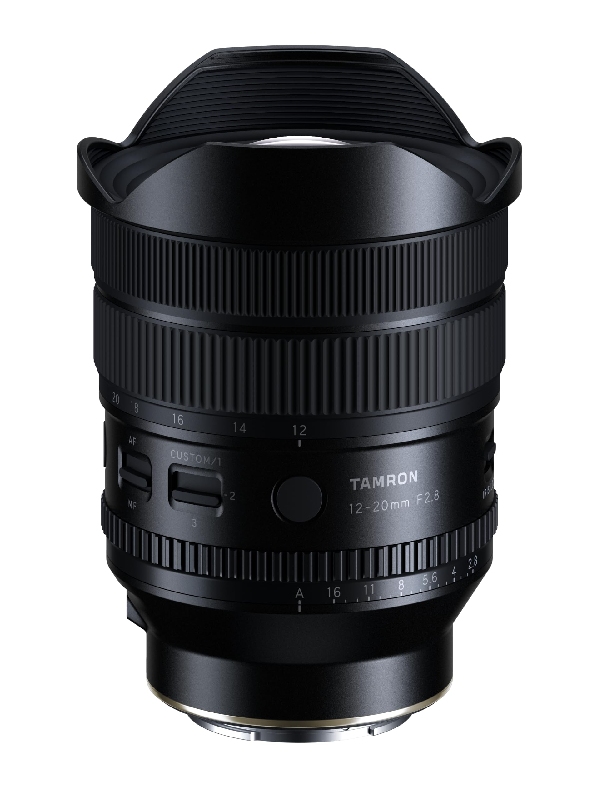 20 18 AF MF  
16 14 CUSTOM/1 2 3  
12  
TAMRON 12-20mm F2.8  
IRIS  
A  
16  
11  
8  
5.6  
4 2.8