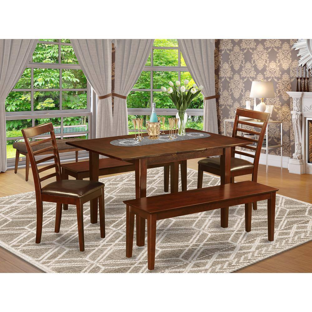 Back. East West Furniture - 5 Pc dinette set-small Dining Tables and 2 Dining Chairs and 2 Benches - Mahogany.