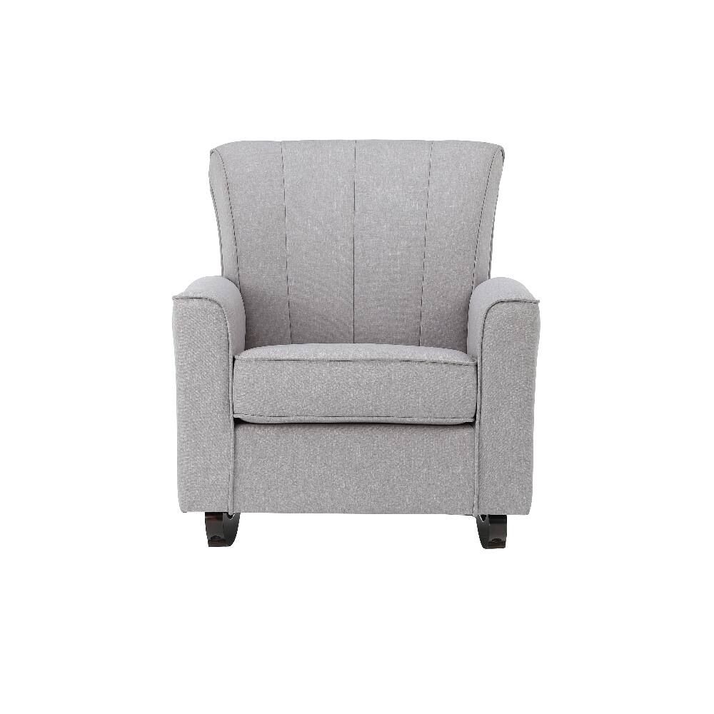 Left. Loheer - Loheer Light Grey Rocking Chair Track Arm Linen Upholstered Pocket Coil Rocker with Wooden Legs for Nursery Living Room - Light Grey.