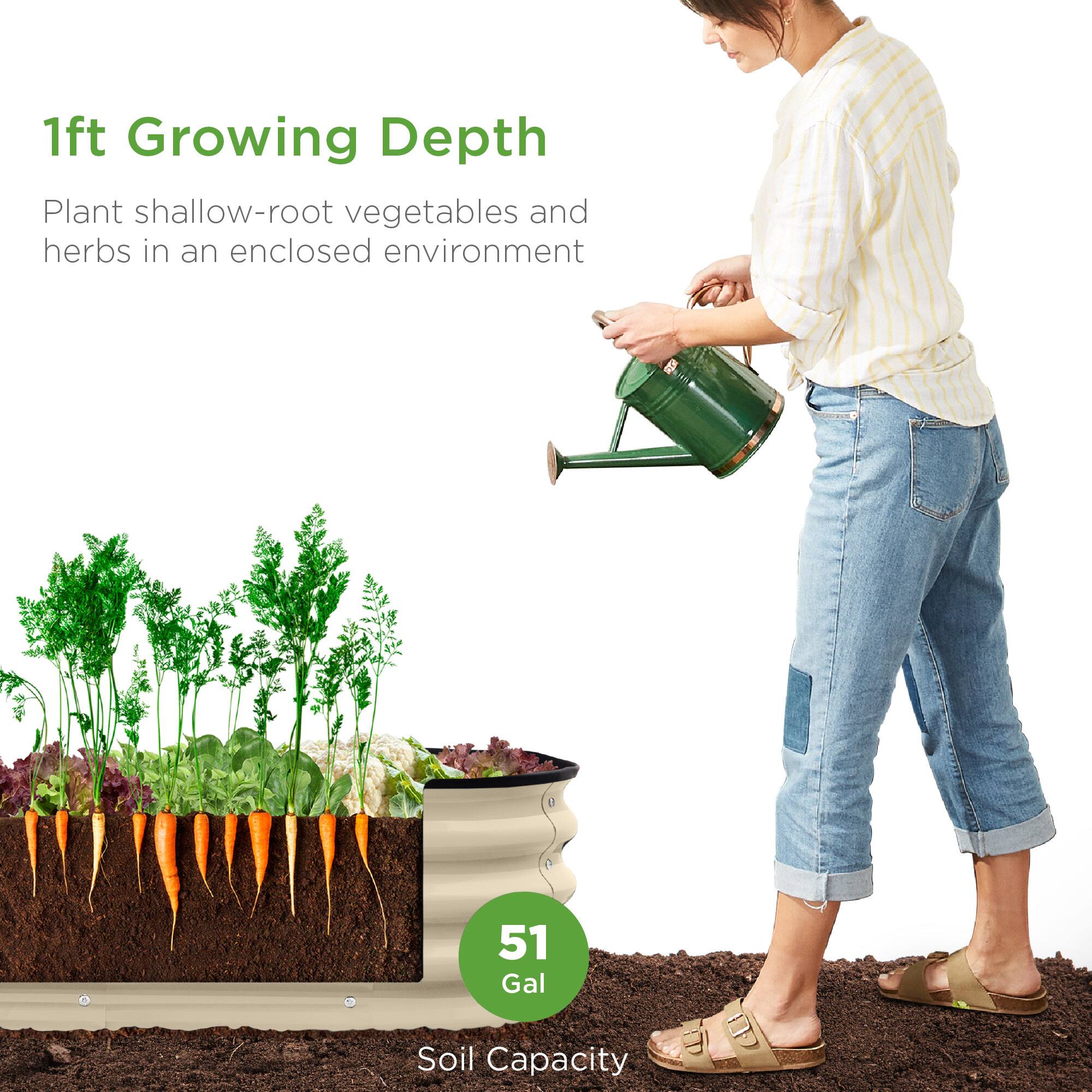 1ft Growing Depth  
Plant shallow-root vegetables and herbs in an enclosed environment  

51 Gal Soil Capacity