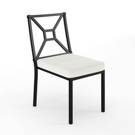 Martha Stewart - Lily Pond All-Weather Steel Frame Stackable Patio Side Dining Chair with Cushion - Cream Cushions/Black Frame
