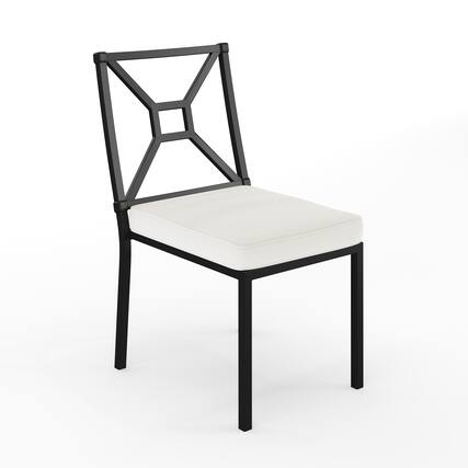 Front. Martha Stewart - Lily Pond All-Weather Steel Frame Stackable Patio Side Dining Chair with Cushion - Cream Cushions/Black Frame.