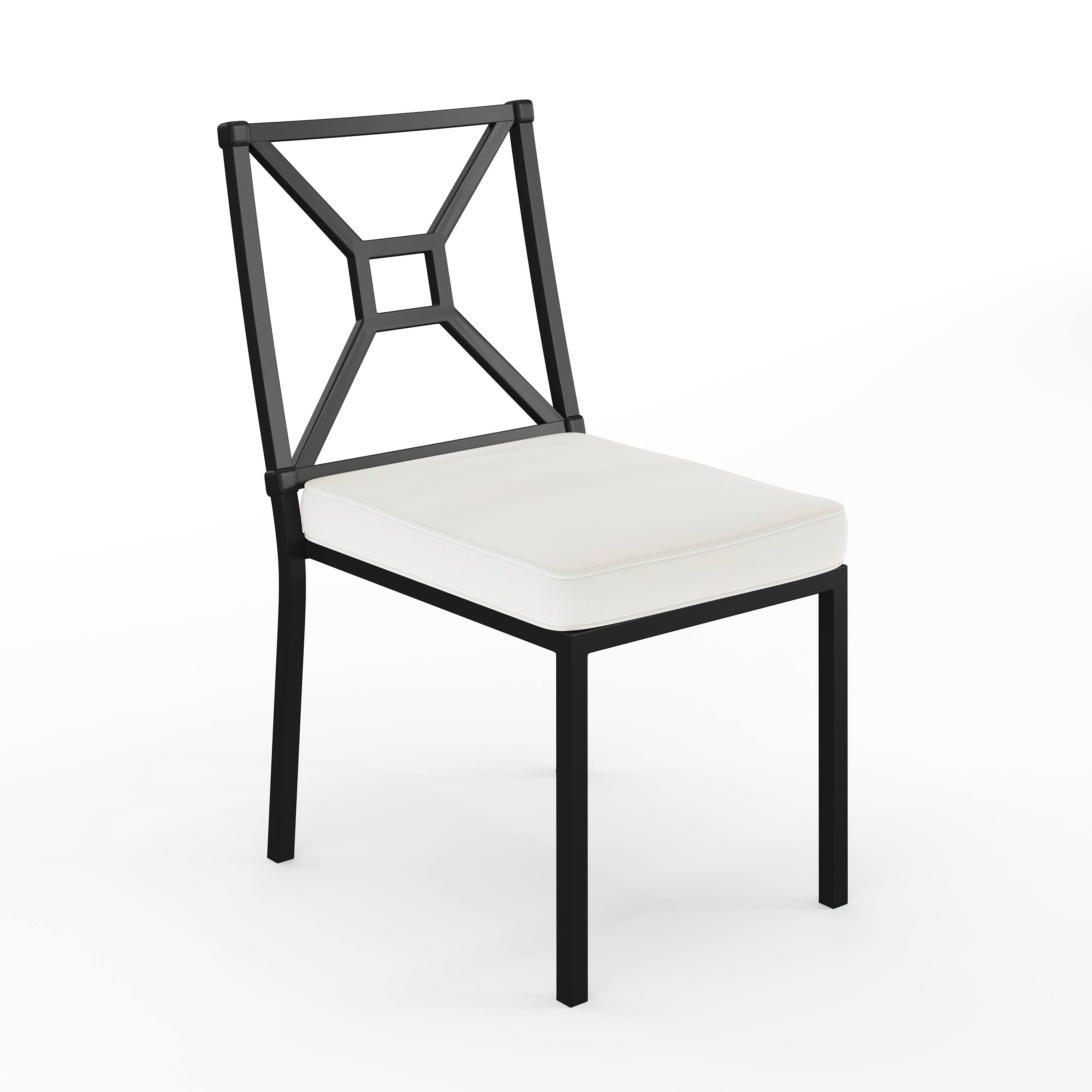 Front. Martha Stewart - Lily Pond All-Weather Steel Frame Stackable Patio Side Dining Chair with Cushion - Cream Cushions/Black Frame.