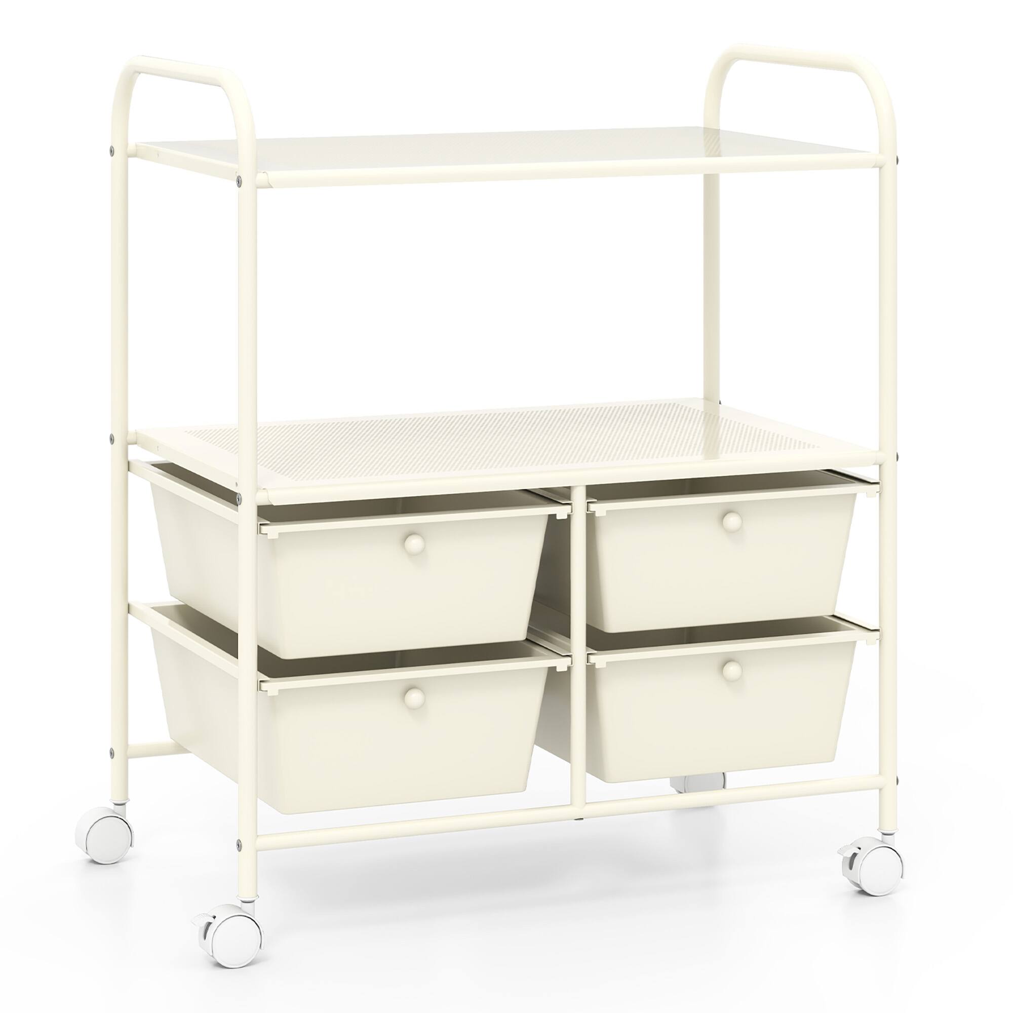 Alt View 9. Gymax - Gymax Rolling Storage Cart w/4 Drawers & 2 Shelves Multipurpose Plastic Trolley on White - White.