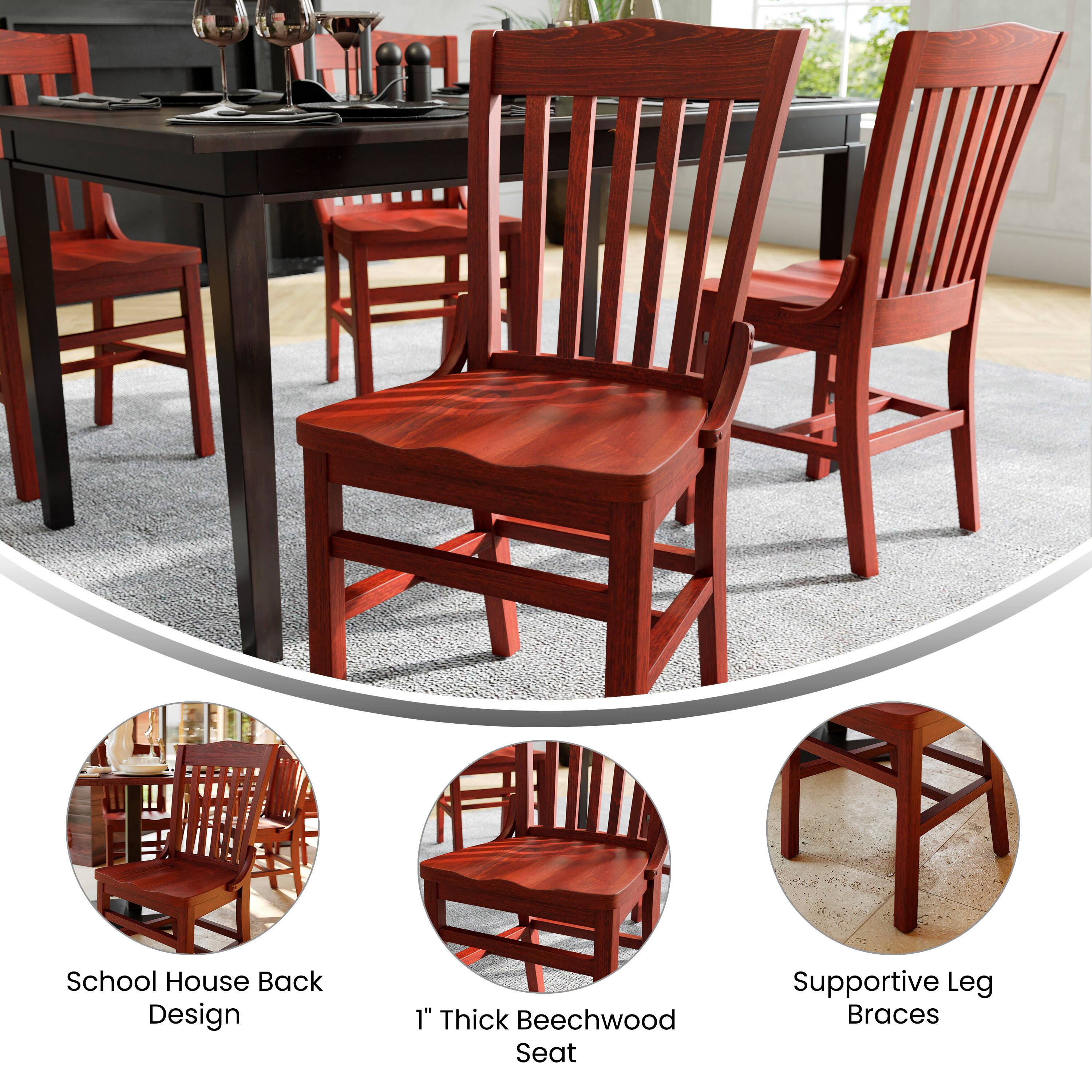 School House Back Design  
1" Thick Beechwood Seat  
Supportive Leg Braces