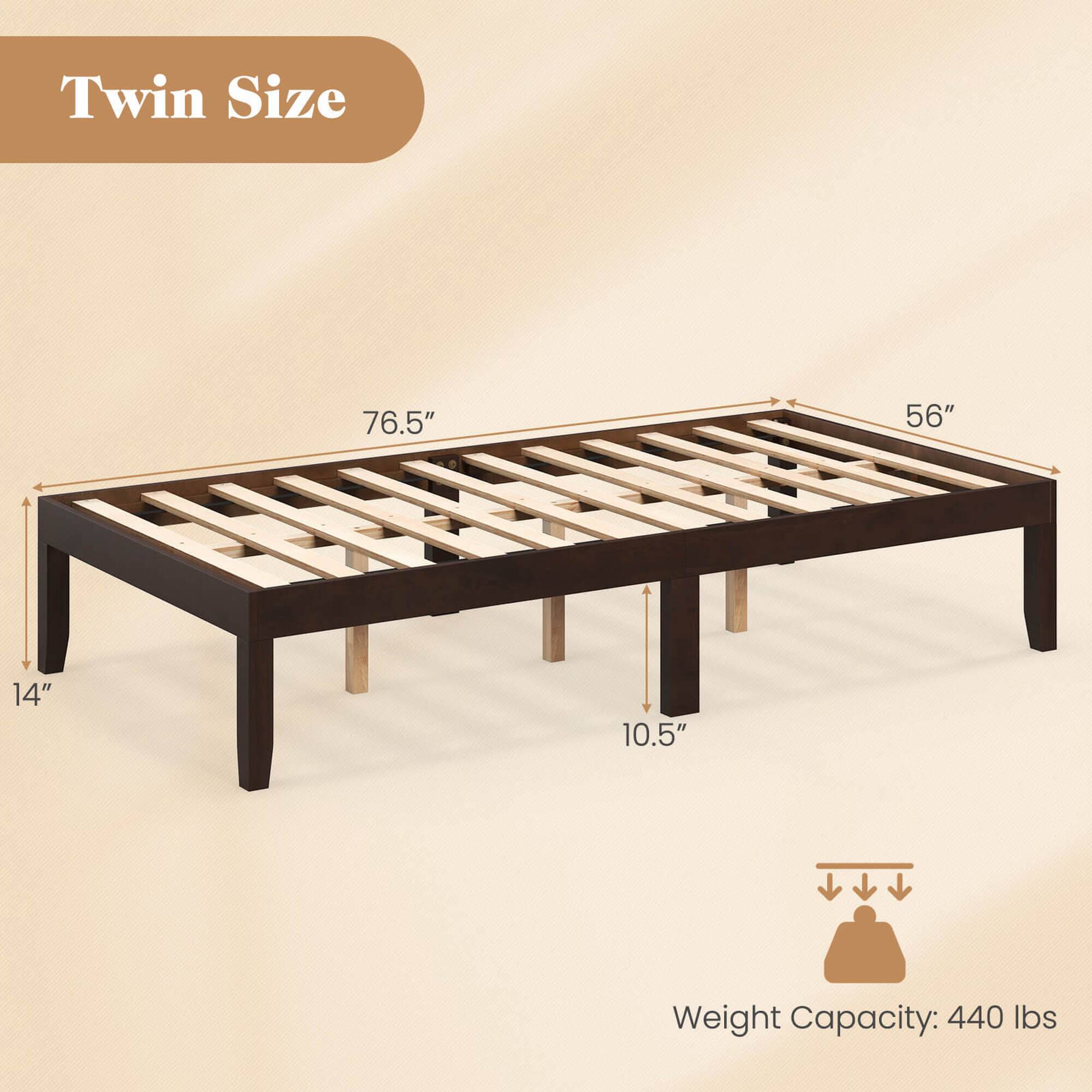 Twin Size: 76.5" x 56" x 14" Weight Capacity: 440 lbs