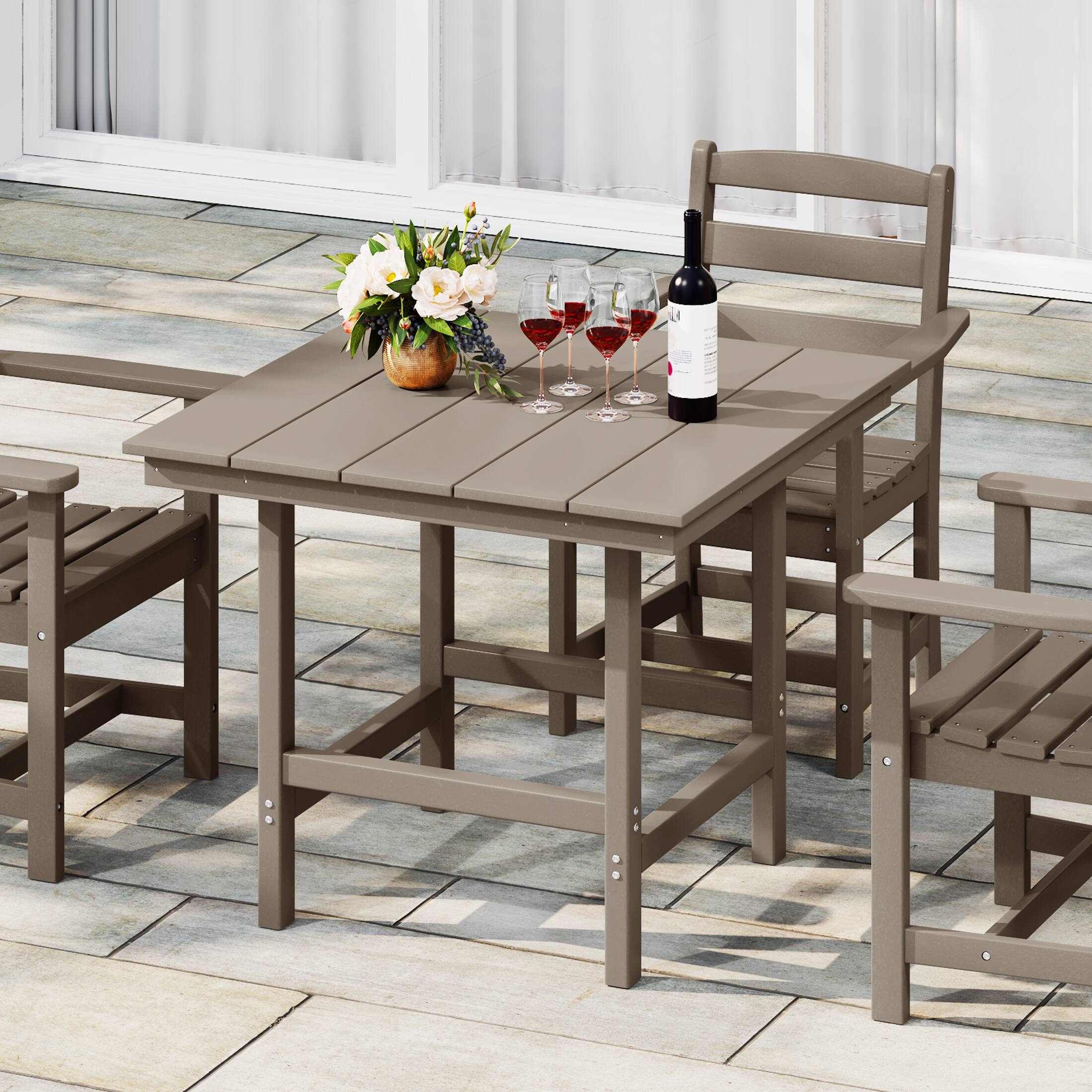 Angle. WestinTrends - WestinTrends Ashore Outdoor HDPE 36" Square Patio Dining Table with Umbrella Hole - Weathered Wood.