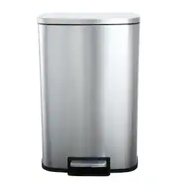 SIMPLYKLEEN - 50L (13 Gallon) Rectangular Stainless Steel Step Trash Can, Soft Close Lid, Removable Inner Bucket Kitchen - Silver