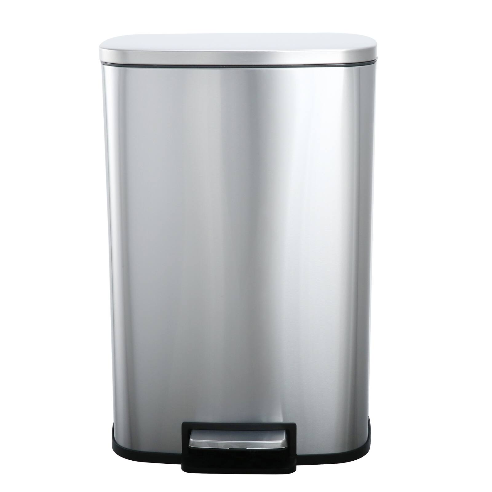 Front. SIMPLYKLEEN - Simplykleen 50L (13 Gallon) Rectangular Stainless Steel Step Trash Can, Soft Close Lid, Removable Inner Bucket Kitchen - Silver.