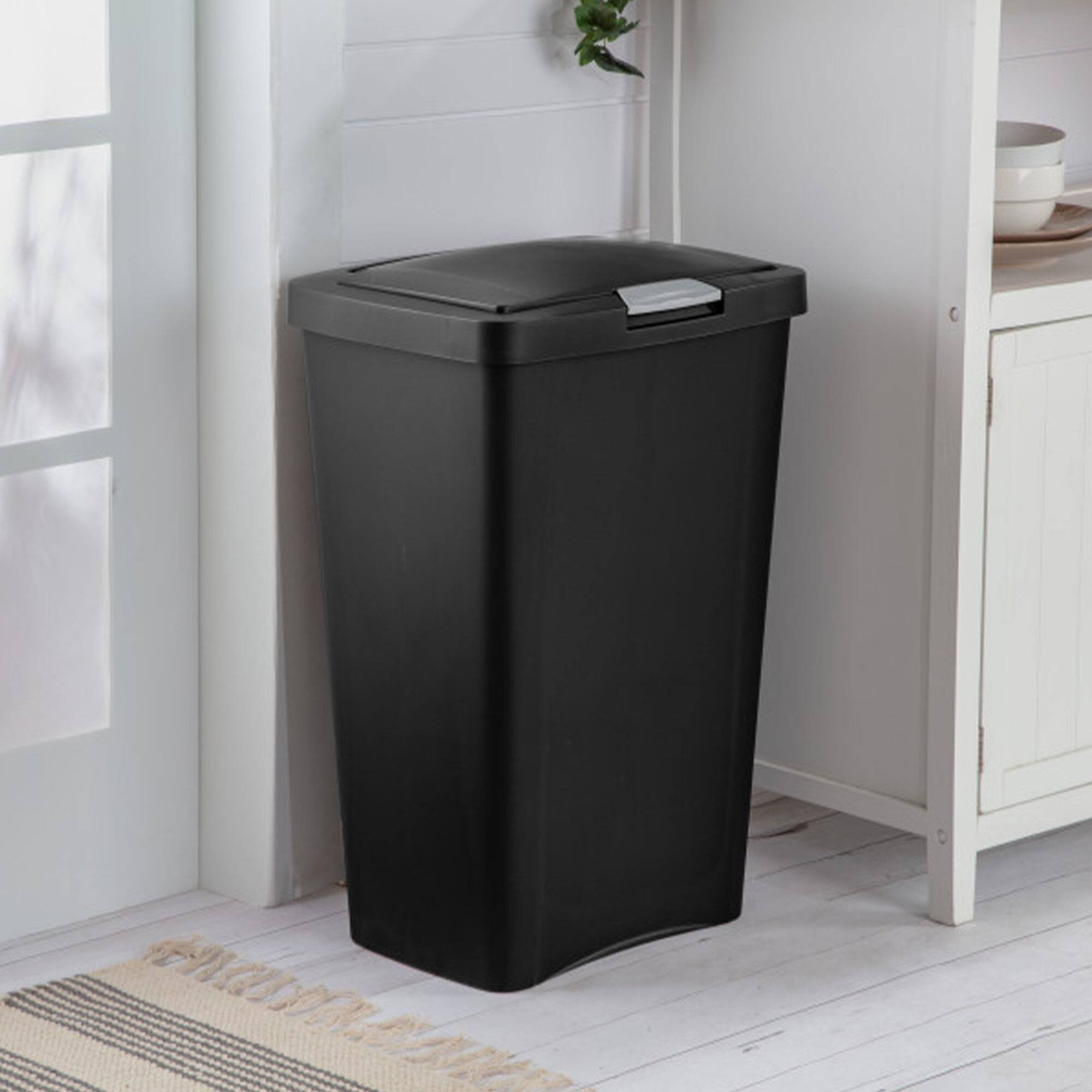Alt View 3. Sterilite - Sterilite 13 Gallon TouchTop Wastebasket with Titanium Latch, Black (4 Pack) - Black.