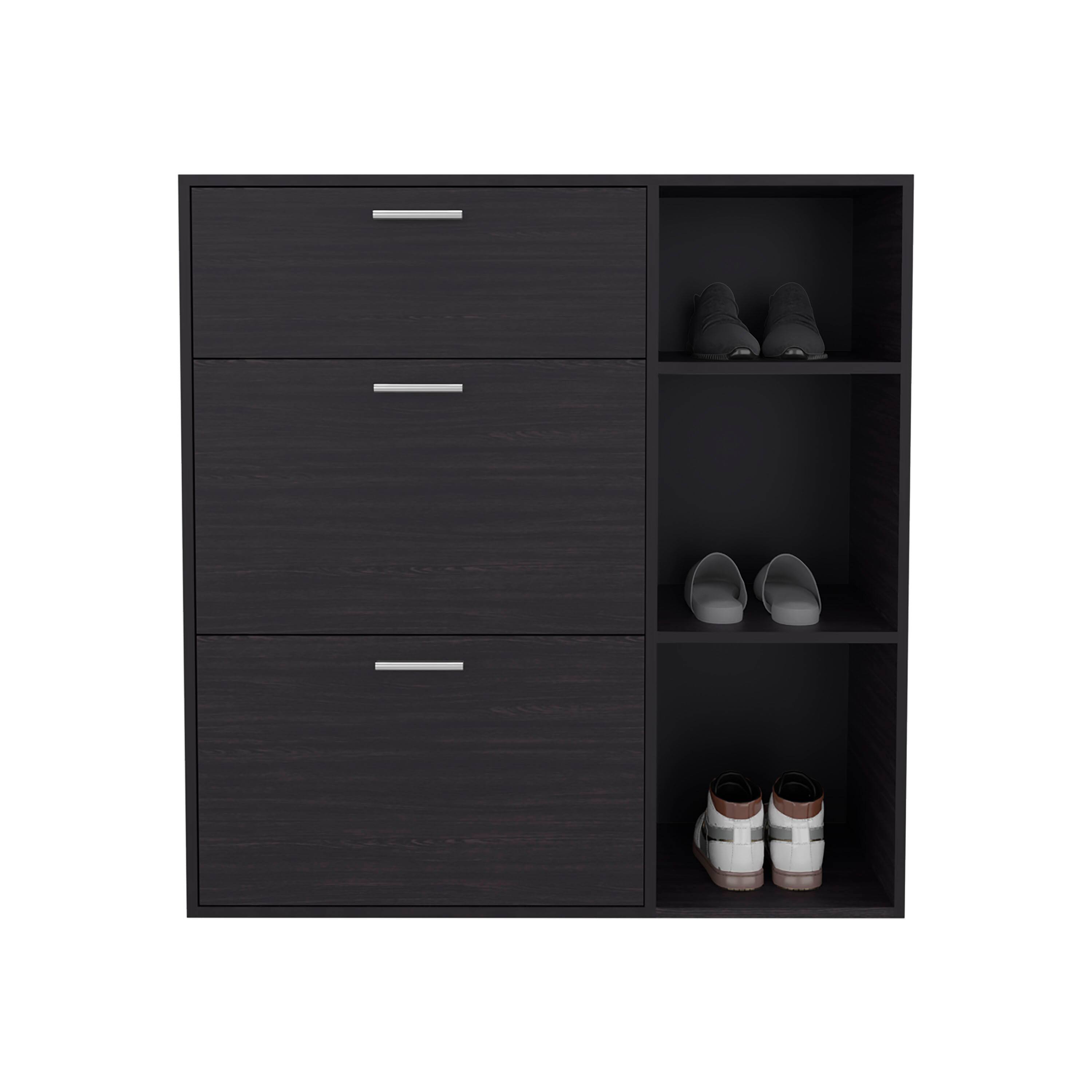 Alt View 2. TinyHomie - Sierra Shoe Storage Cabinet 2 Tilt-Out Drawers 1 Top Drawer 3 Open Side Shelves Vertical Design - Wenge.